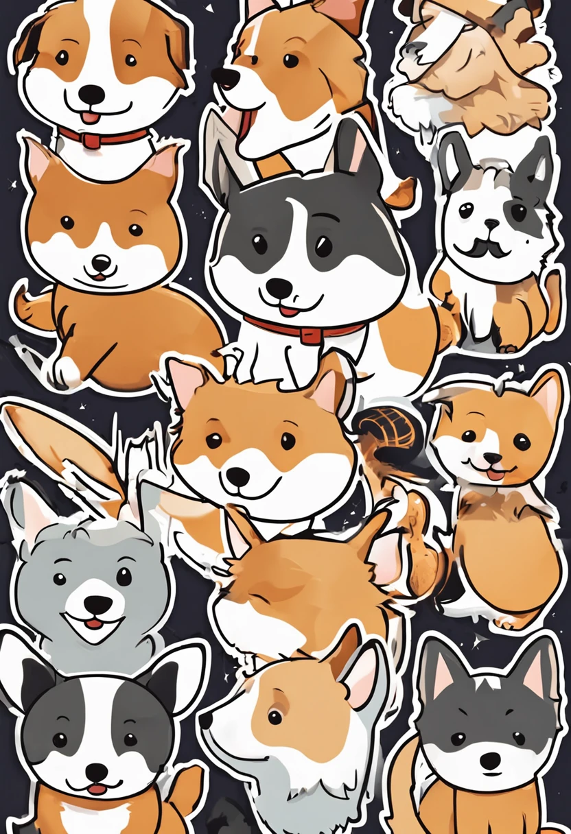 Sticker, Cute corgi, in circle, there is only one corgi in the center, White background, simple drawing, vectorised, Silhouette, 8K, professional sticker design, Flat design, Vector lines, Sticker, Drawing, Drawing, Full-HD
