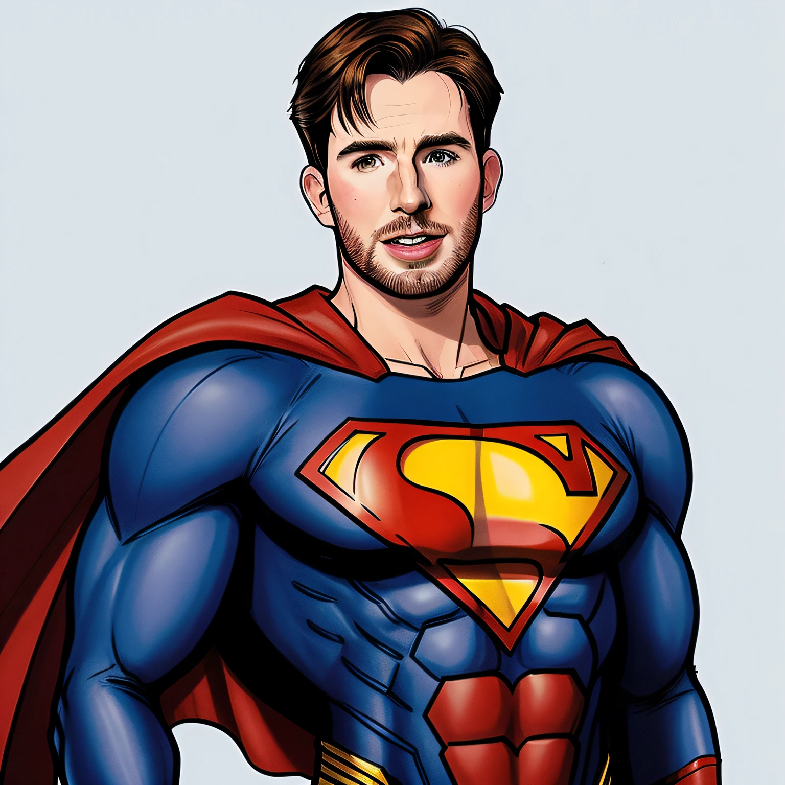 caricatura de um homem, vestindo traje de superman, Chris Evans