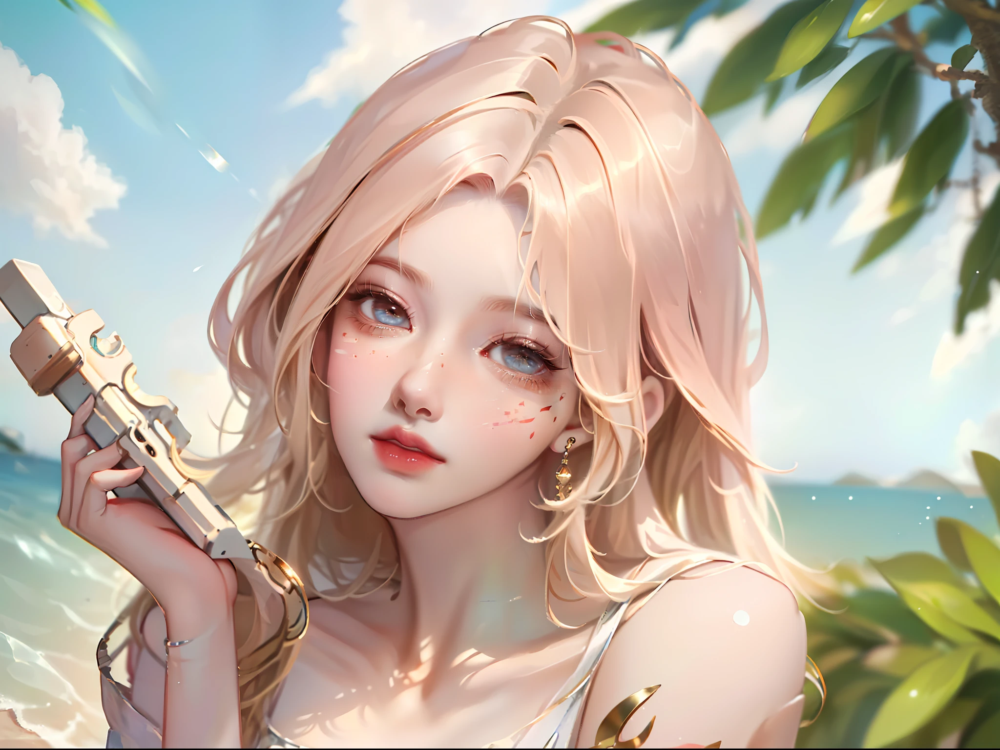 8K, Best Quality, Masterpiece, Ultra High Resolution, (Realism: 1.4), Original Photo, (Realistic Skin Texture: 1.3), (Film Grain: 1.3), (Selfie Angle), 1 Girl, Beautiful Eyes and Face Details, Masterpiece, Best Quality, Close-up, Upper Body, Looking at the Viewer