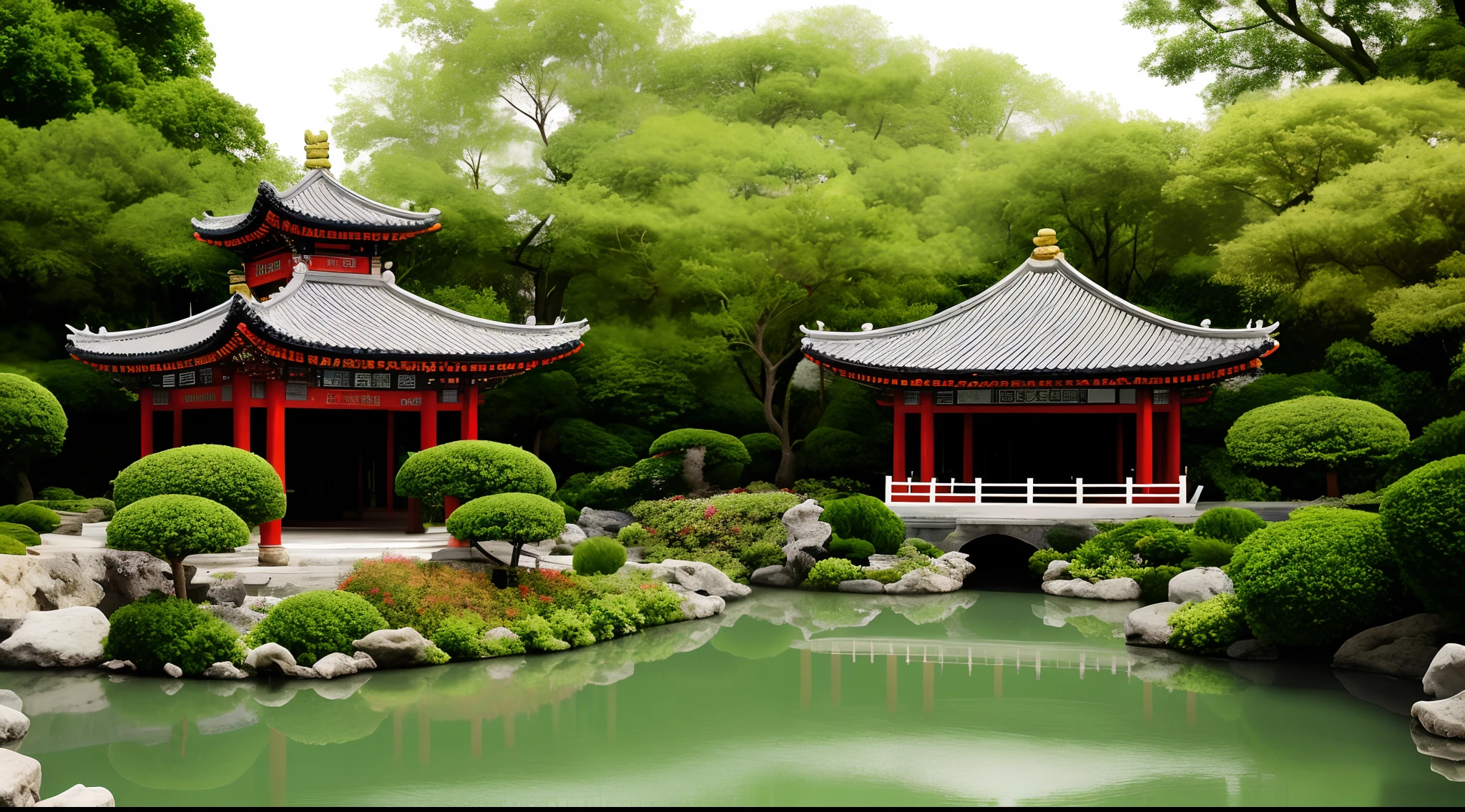 Realisticstyle， Game architectural design，（Light yellow round roof，a plant，pavilion，flowingwater， rockery, Chinese Garden），（CLASSICSTYLE），Sui and Tang dynasties，（white backgrounid），Realistic photos， best detail， tmasterpiece， best qualtiy， 8K