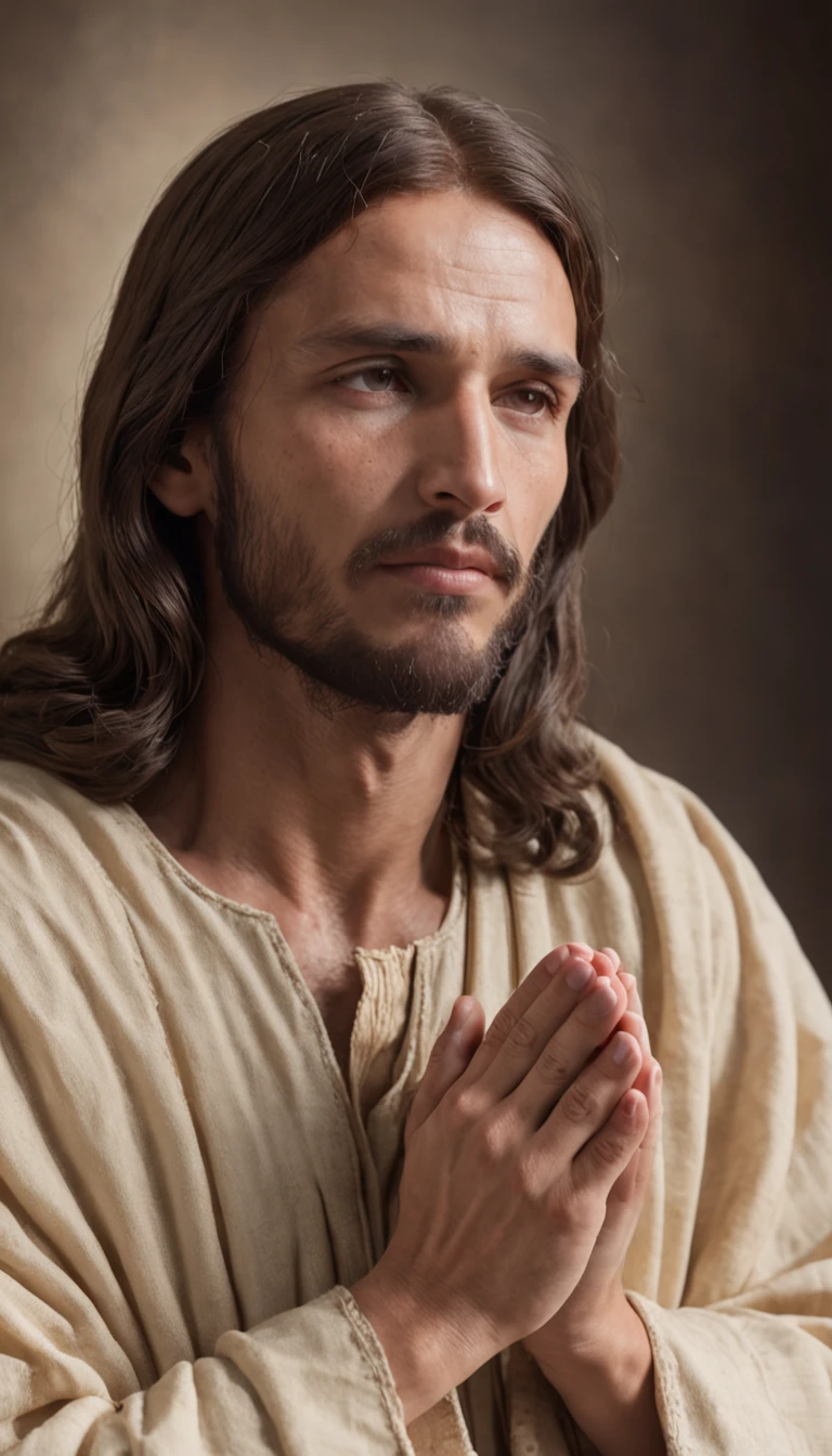 "gerar uma imagem: Perfil de Jesus, Hands clasped in prayer."