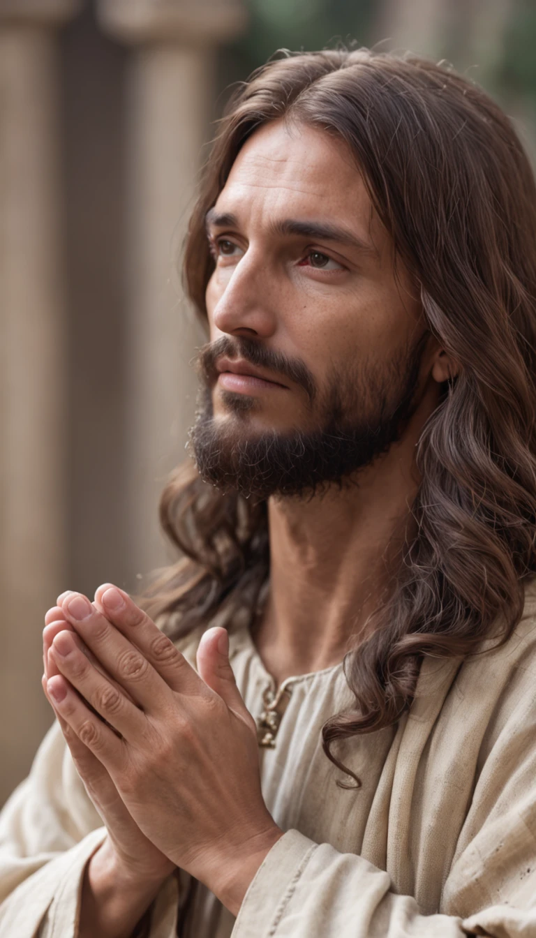 "gerar uma imagem: Perfil de Jesus, Hands clasped in prayer."