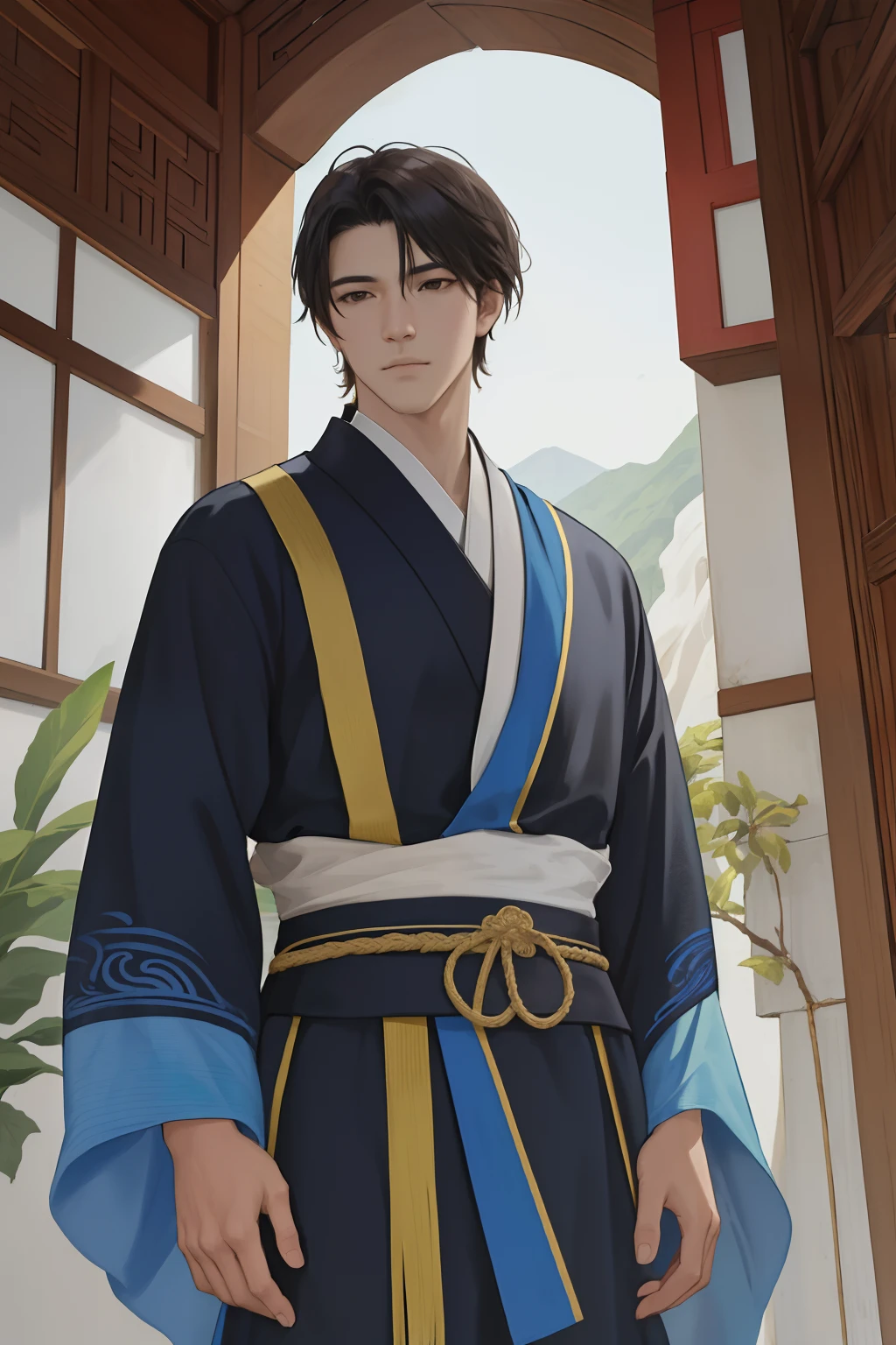 NSFW, obra-prima, melhor qualidade, ultra-detalhado, semi-realista, detailedfacialfeatures, casal, 1homem adulto, usando roupa hunfa masculina antiga wuxia, cabelos compridos, cor negro, olhos escuros, manly, goodlooking,alto e forte,distinto senhor altivo,honrado,serious man segurando uma espada e 1mulher adulta, usando roupa feminina hunfa antiga wuxia escuro, cabelos compridos , cor louro, olhos escuros,muito bonita,voluptuosa,mulher sensual,atraente, wife next to her husband near the banks of a large river