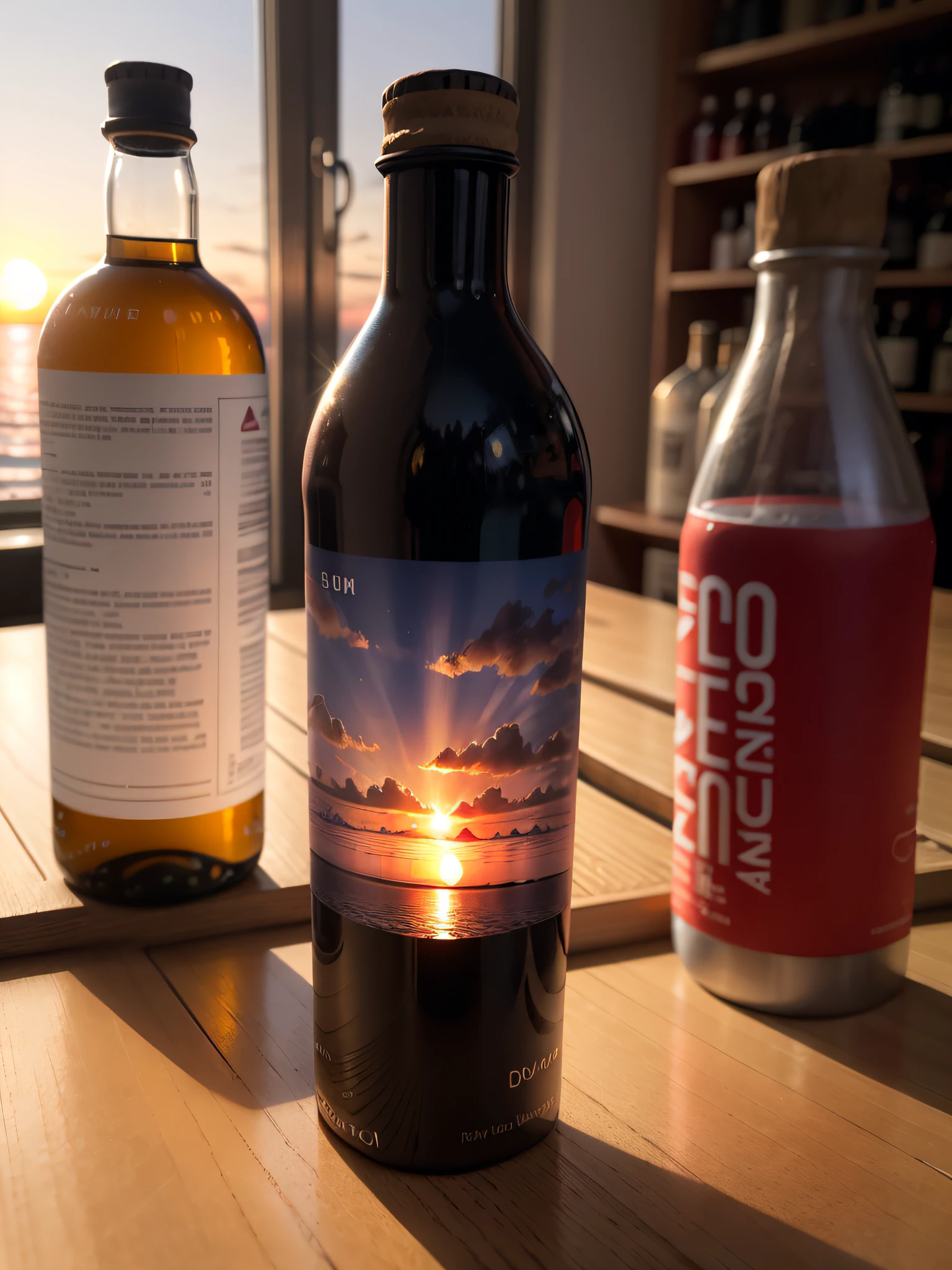 Change this bottle background to a duan sunset professional product photography