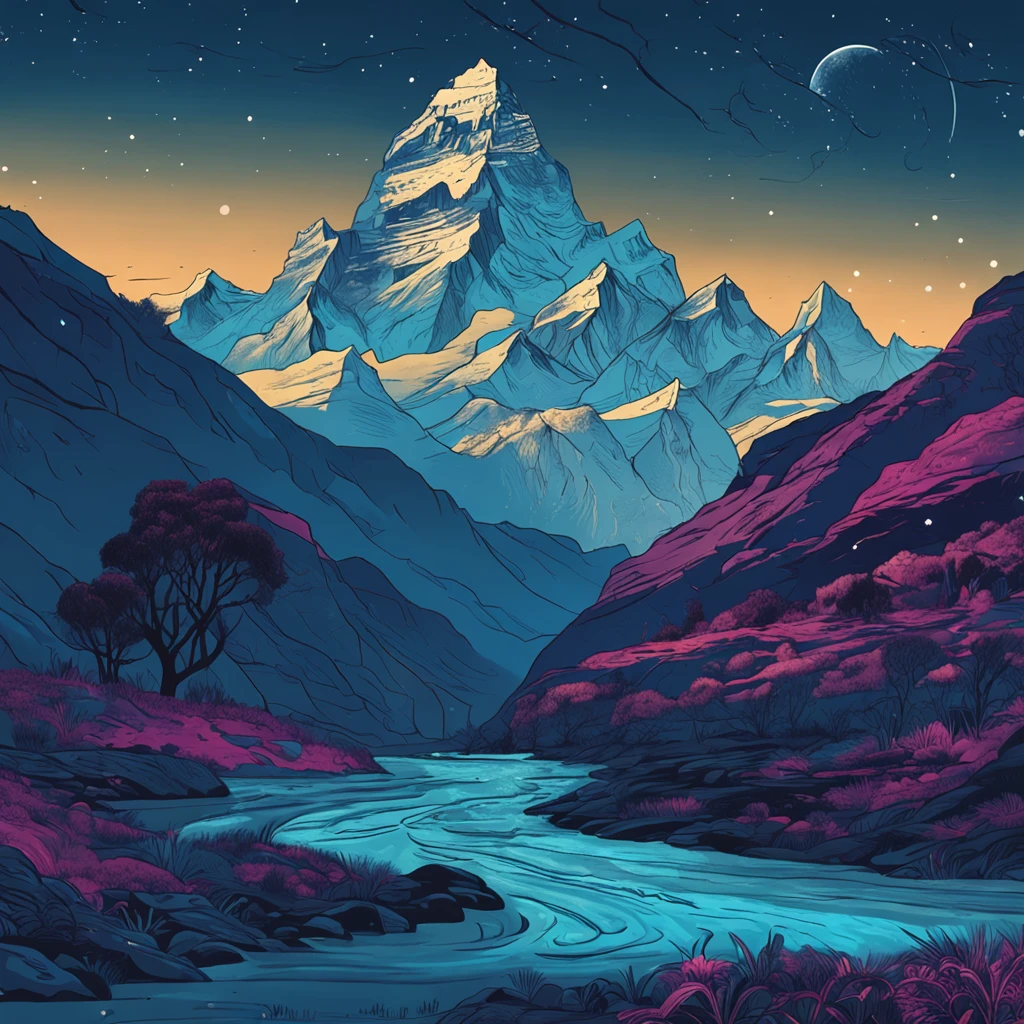 blue hills of himalayas with river flowing in the night sky  hyperrealism --aspect 16:9
blue hills of himalayas with river flowing in the night sky  by alfons mucha :: --wallpaper
blue hills of himalayas with river flowing in the night sky  +   detailed art style + high quality + intricate ink illustration +  --ar 9:16
blue hills of himalayas with river flowing in the night sky , night stormy clouds, dark stormy skies, stunning atmosphere , by Renato muccillo and Andreas Rocha, trending on artstation    --w 4096   --h 2160 CL Smooth digital pixelization  --no people
blue hills of himalayas with river flowing in the night sky  --ar 16:9 --no trees
blue hills of himalayas with river flowing in the night sky  :: in the style of peter elson : : 8k --w 1792 --h 1024
blue hills of himalayas with river flowing in the night sky   --ar 16:9