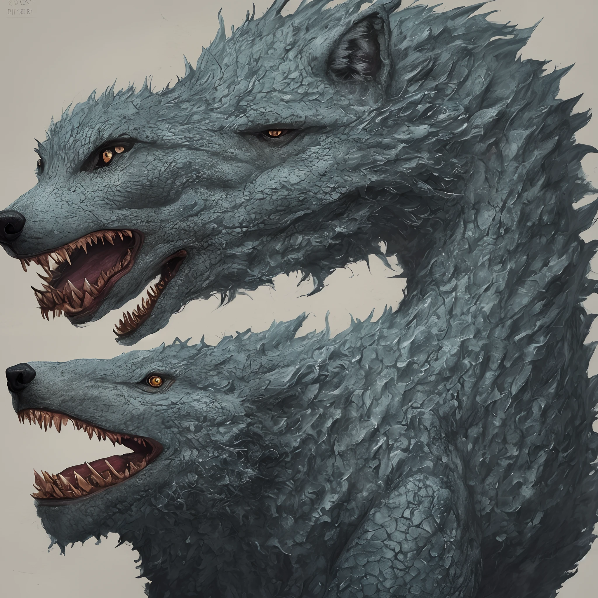 Myrltical creature,with head of the wolf and body like some reptilian monster