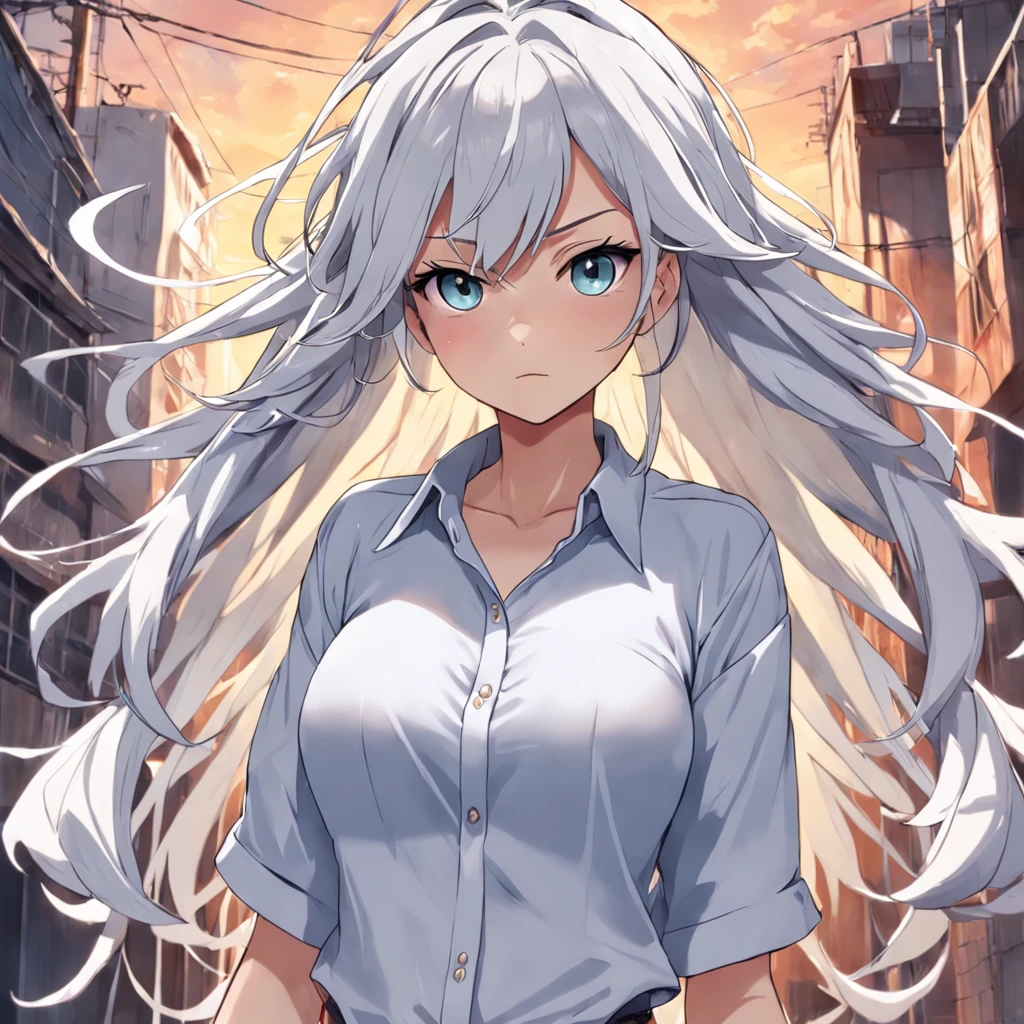 uma imagem de desenho animado de uma mulher gostosa com cabelos brancos e uma camisa branca, in real life, full body, mulher perfeita de cabelos brancos, mulher anime sedutora, cabelos prateados (rabo-de-cavalo), mulher do cabelo prateado, cabelos brancos, OC Commission, kantai collection style, mulher cabelo prateado, Pose casual, mulher com cabelo branco, mulher anime atraente, [ Arte digital 4K ]!!, menina anime, Commission for High Res