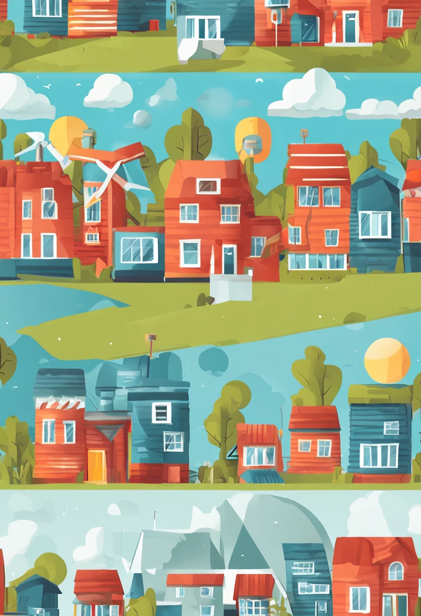 Tiny style illustration of House with solar panel and insulated wind turbine, Vector illustration, High resolution illustration.