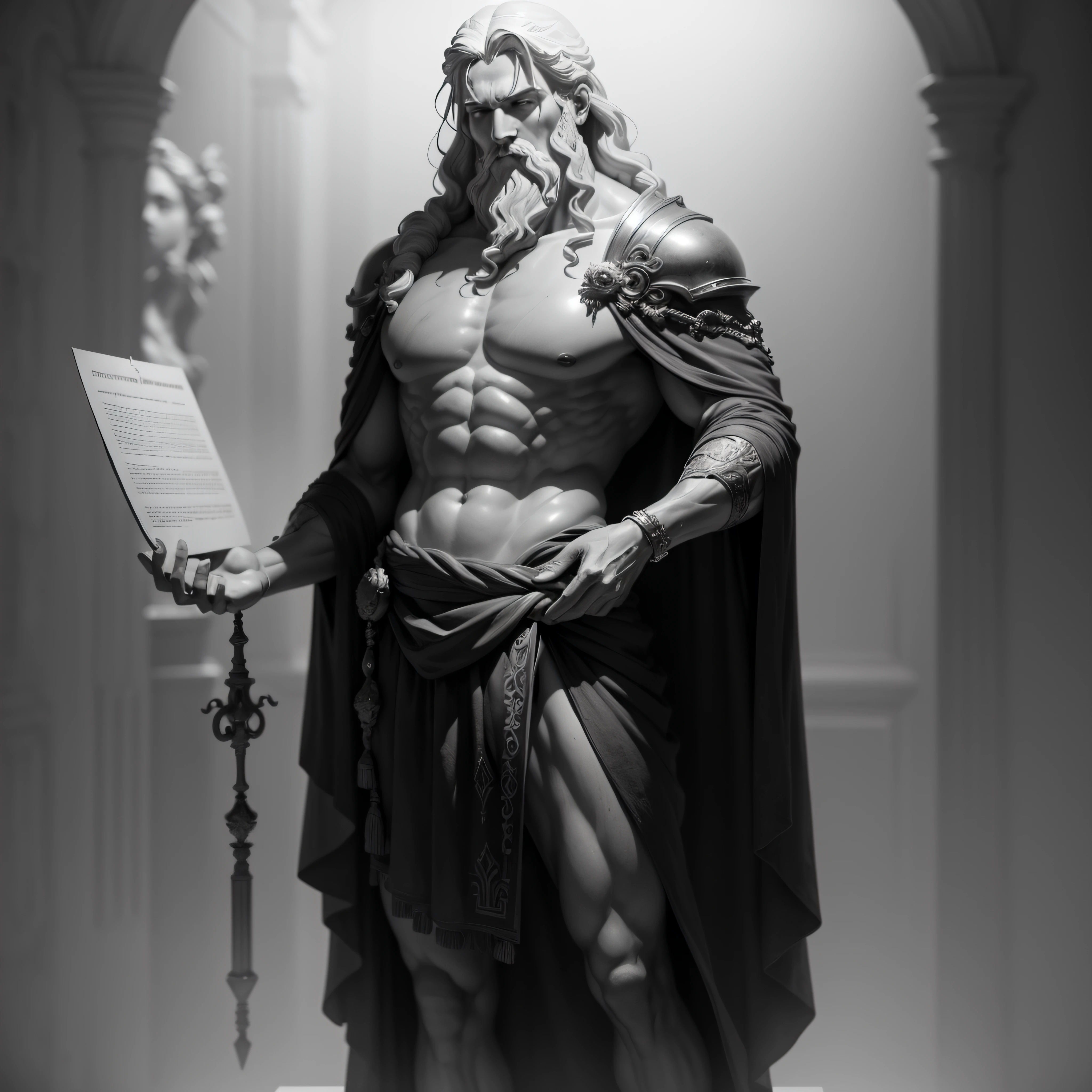 Grayish marble statue, corpo escultural, Zeus Romano (obra-prima) (8k high resolution) (melhor qualidade) (Ultra Definition) (Ultra realista)(Foto RAW) (Foto realista) (bright illumination)