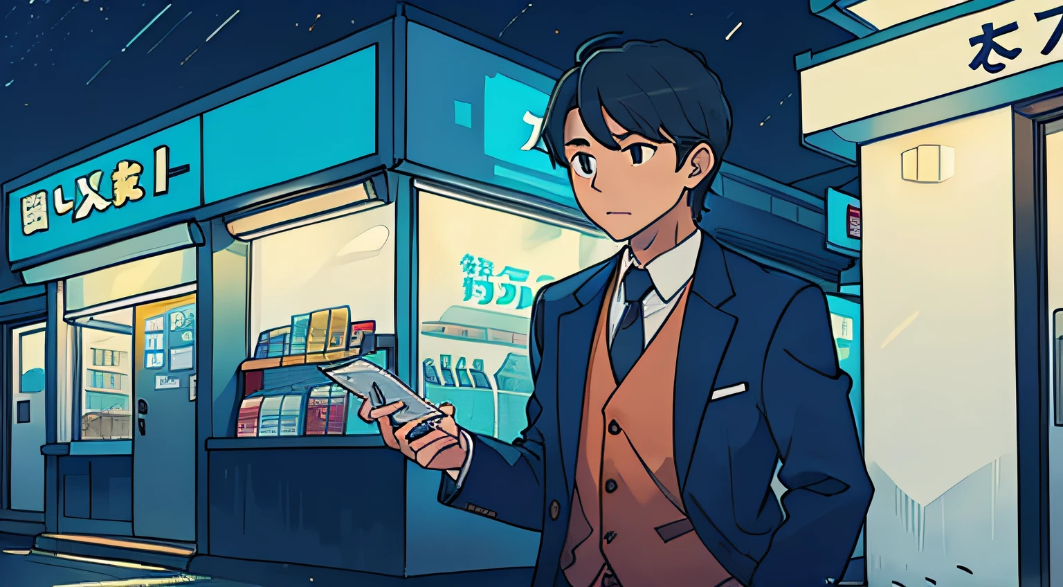 Salaryman stopping at a convenience store in the middle of the night、No letters