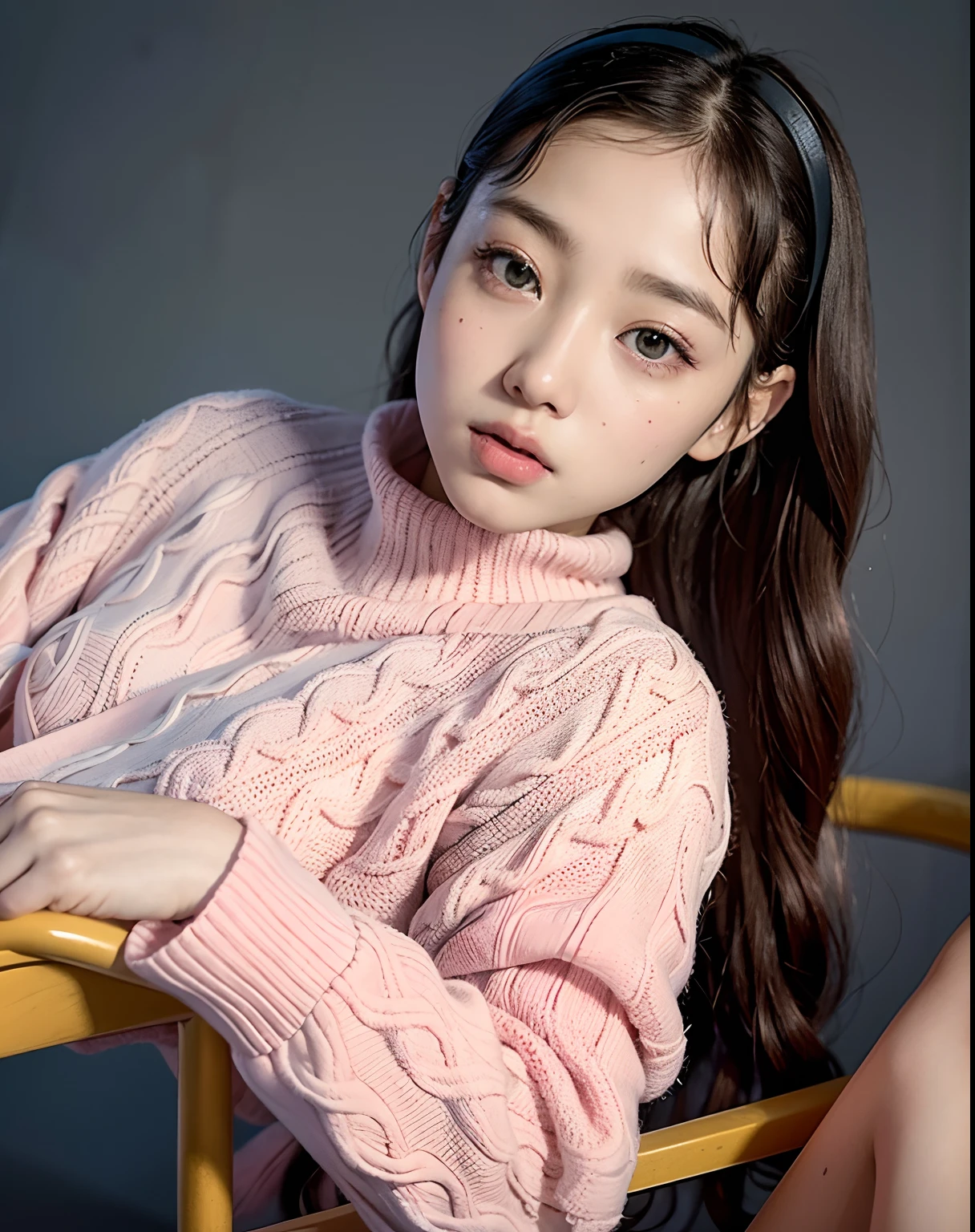 Arafed Asian girl sitting in a pink chair with a pink sweater, jennie blackpink, Jaeyeon Nam, lindo modelo jovem, menina jovem bonito, menina jovem e bonito, jossi do blackpink, Yanjun Chengt, Kim Doyoung, Ulzzang, MacKenzie Foy, young asian girl, Jovem Anjo Wan, Jinyoung Canela, good young girl, Lee Ji-eun(Melhor qualidade, 8k, 32k, Masterpiece, UHD: 1.2), foto da mulher japonesa bonita,(olhos puxados) (boca grande, chamativa) garota atraente, 1girl, (cabelo castanho escuro grande), Double eyelidm
