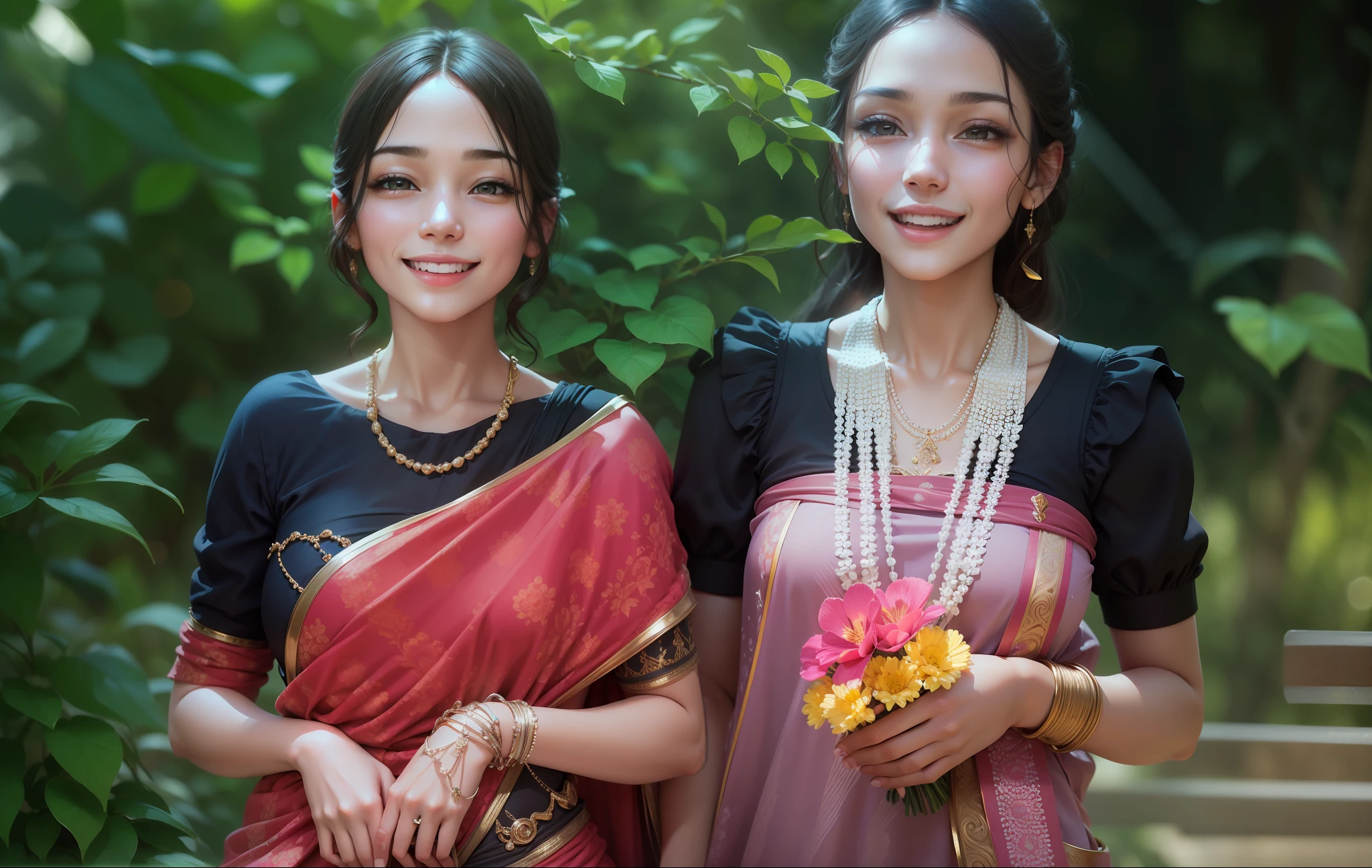 Close-up of faces,slim body, happy laugh,Delicate face,Smooth skin,Elaborate Eyes, ( bokeh, Out of Focus, Soft Lighting, movie lighting, God Ray, UHD
