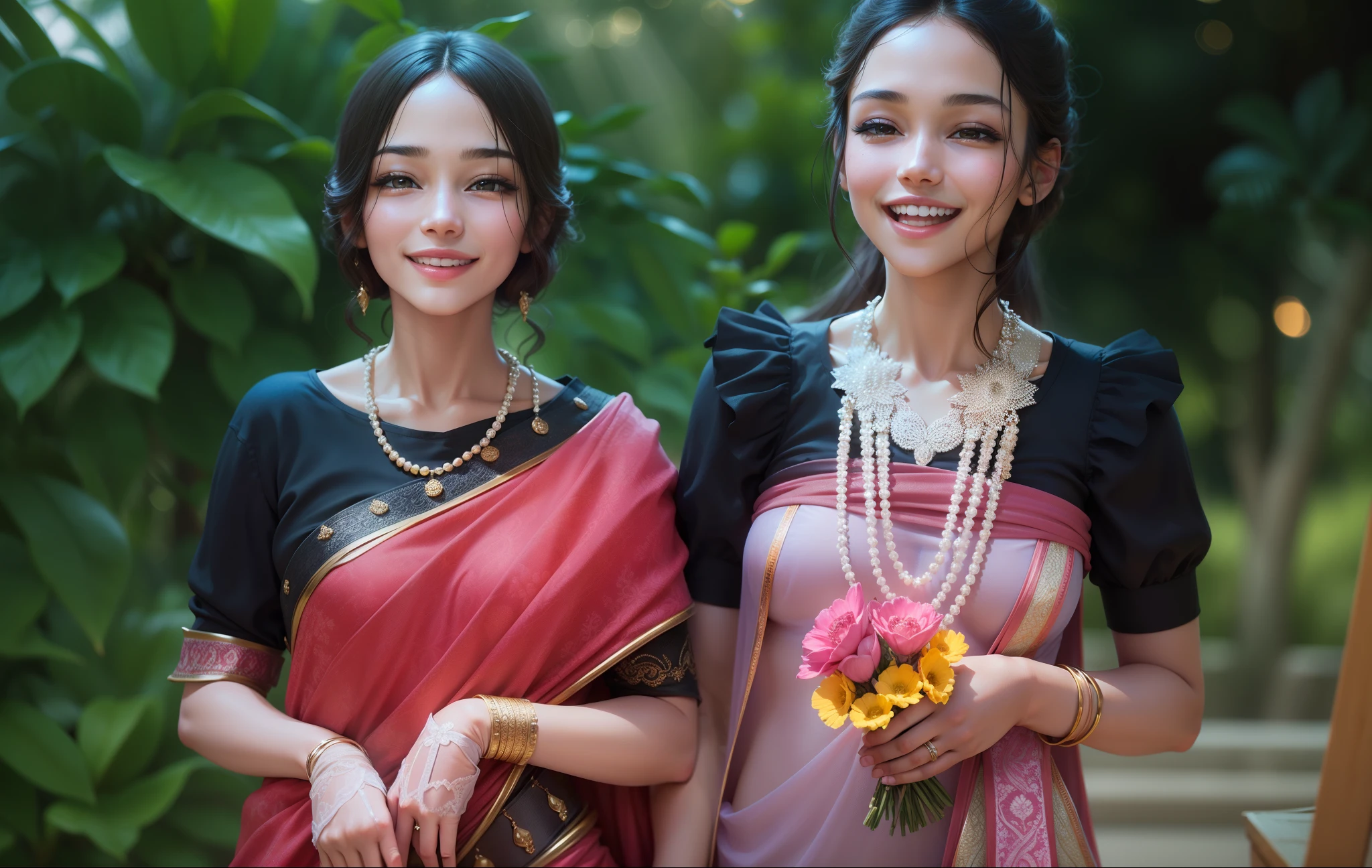 Close-up of faces,slim body, happy laugh,Delicate face,Smooth skin,Elaborate Eyes, ( bokeh, Out of Focus, Soft Lighting, movie lighting, God Ray, UHD