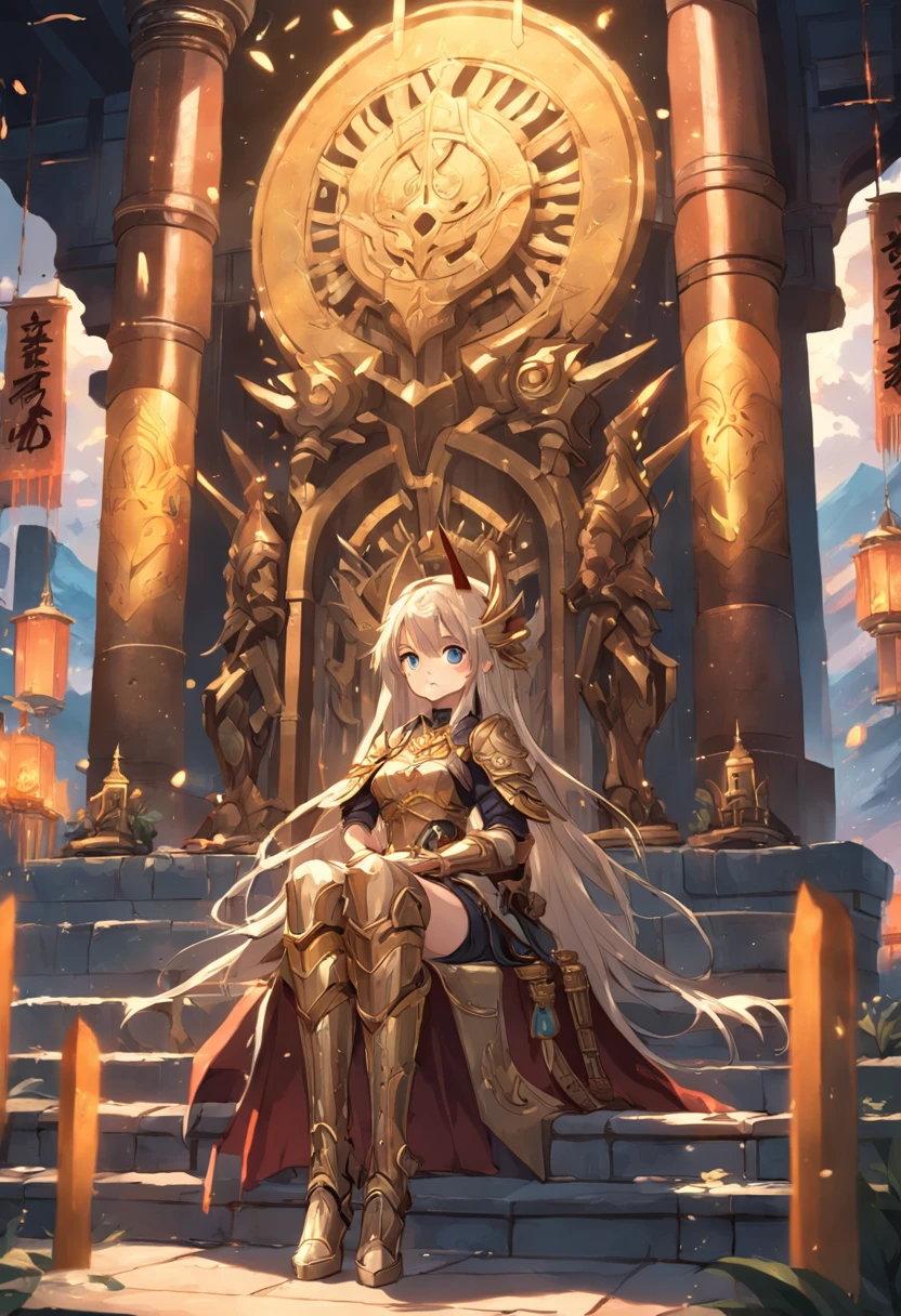 Tech style, The mysterious magic weapon shines, Mystic Talisman and Streamer Armor, Ancient shrine under golden sunset, The boy sits on the throne, Carrying gorgeous legends, Armed with a sharp weapon, Numerous magic weapons。

(Be aware of：Please add other detailed parameters and settings when generating the image for more accurate results)