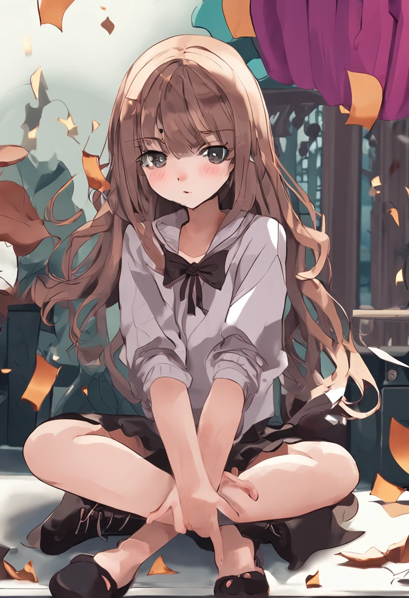 A girl sitting，legs are open，Wear 10D pantyhose，The expression is very comfortable