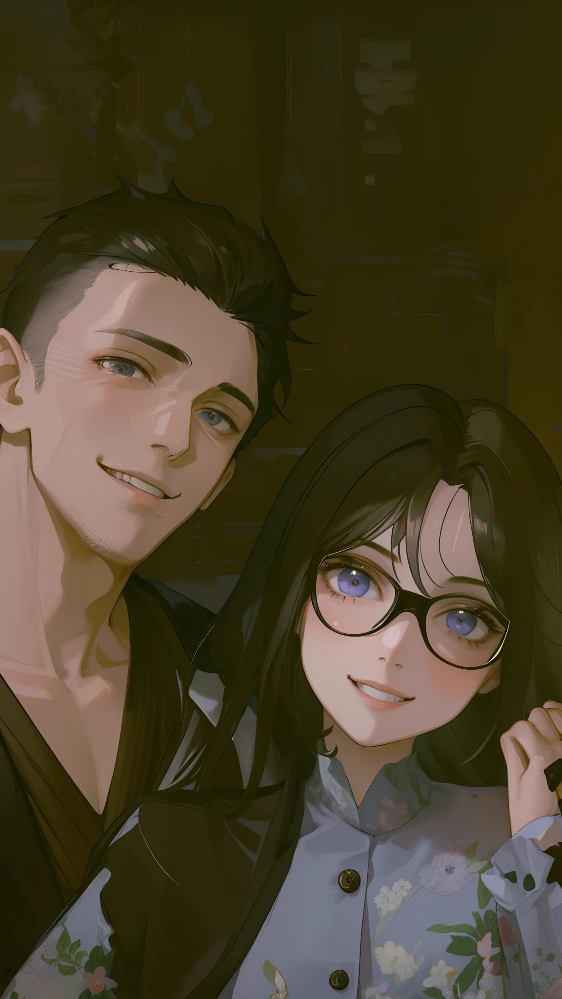 masterpiece, best quality, 2others, couple, 1man with 1woman, mature, adult, Height difference, different fashion, different color, finely detailed eyes and detailed face, intricate details, casual clothes, oversized shirt, modern urban street, holding hands, smile, happy, love