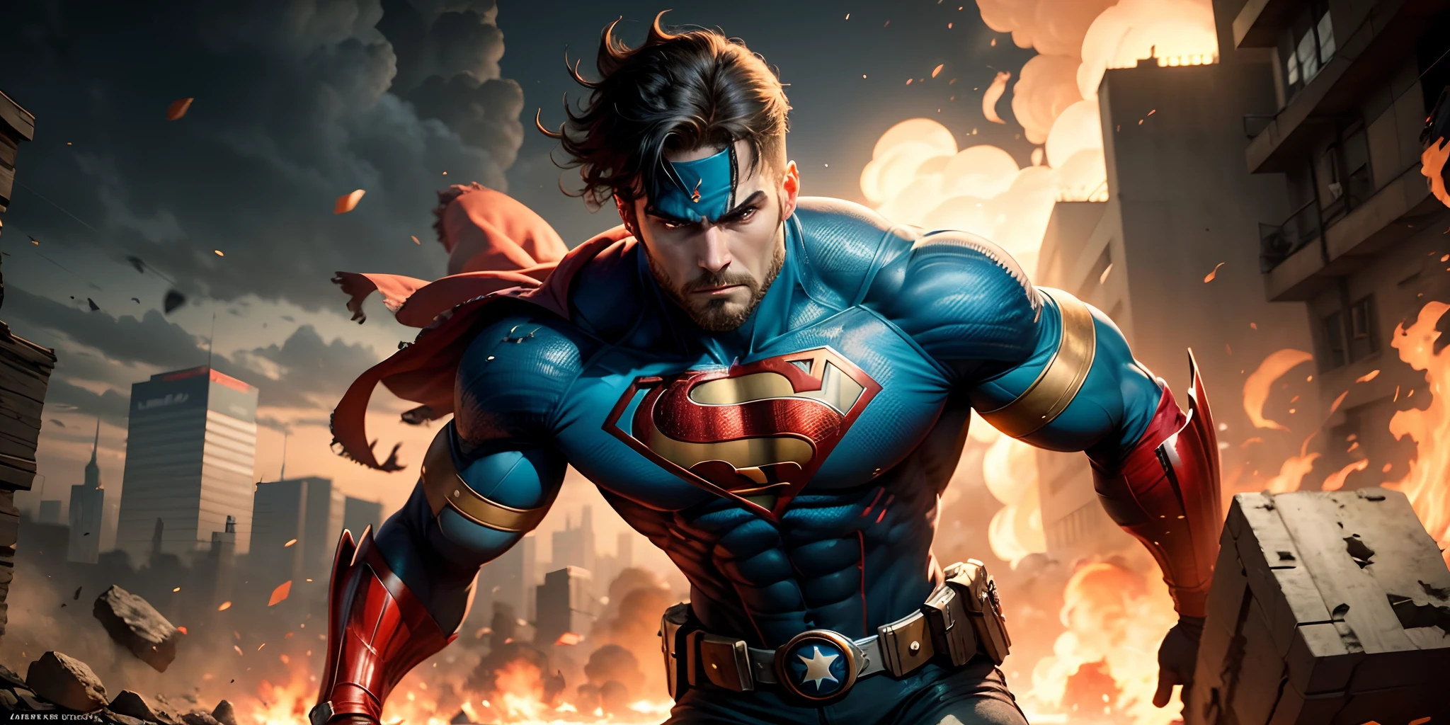 Create an environment where civilians and superheroes fight to save the planet from Armageddon