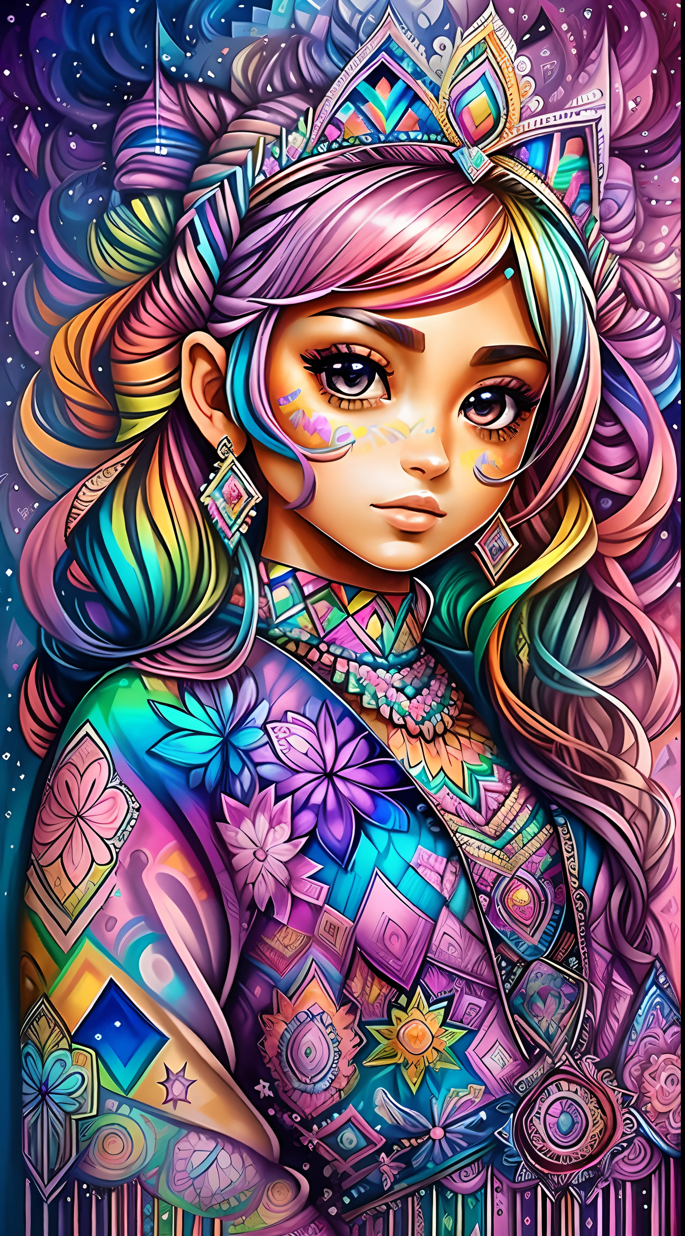 (Mulher vestindo roupas de princesa ),, Eduardo Kobra acolchoamento , Multidimensional geometric wall, retrato, arte, Chibi,
Yang08k, lindo, Colouring,
Primary works, qualidade superior, melhor qualidade, Arte Oficial, Beautiful and Aesthetic, melhor pose,dedos perfeitos, impressionante