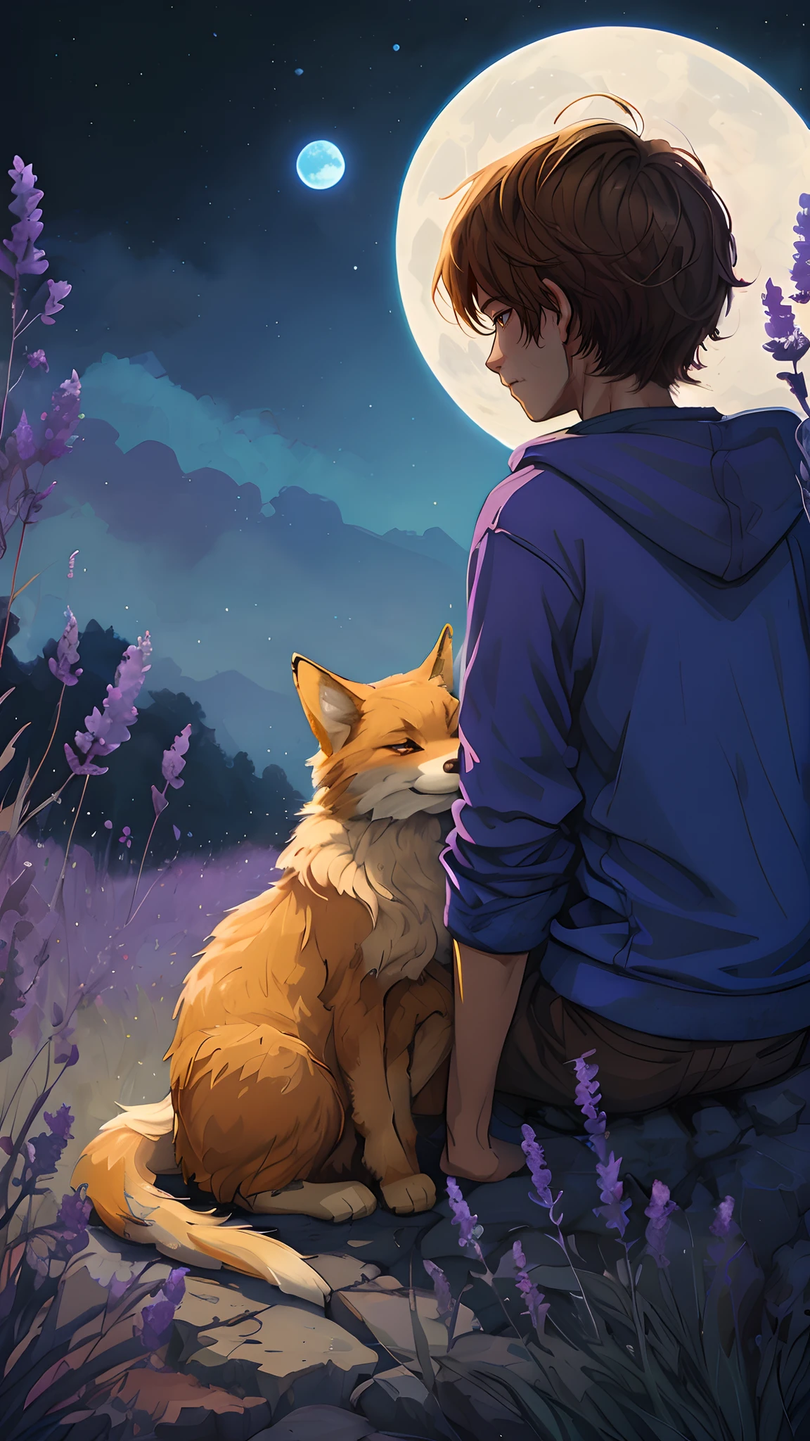 there is a boy sitting on a rock with a fox, edmund blair and charlie bowater, boy with fox ears and tail, charlie bowater art style, erin hunter, cyril rolando and goro fujita, charlie bowater and artgeem, full color illustration, full art illustration