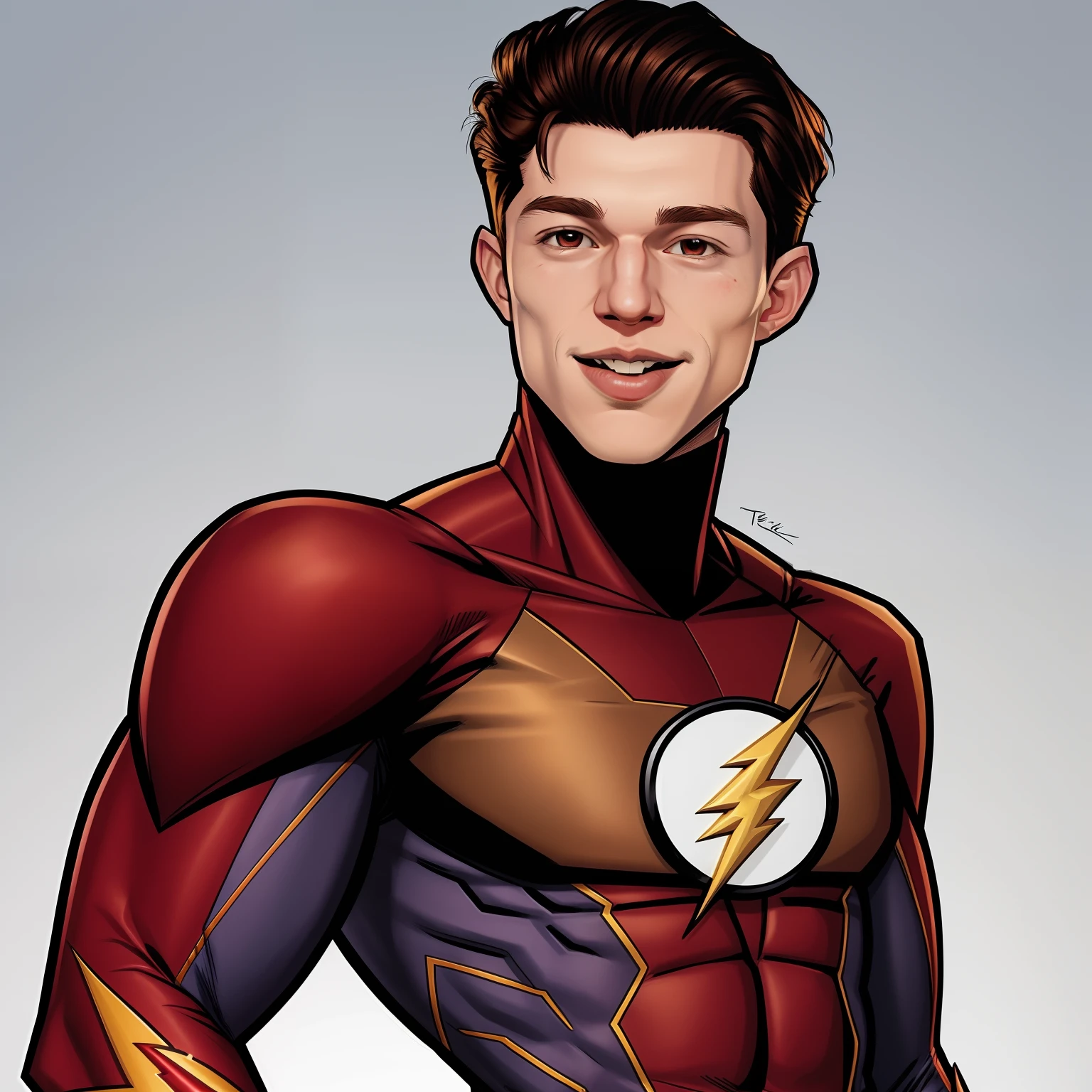 caricatura de um homem, vestindo traje de the Flash, Tom Holland