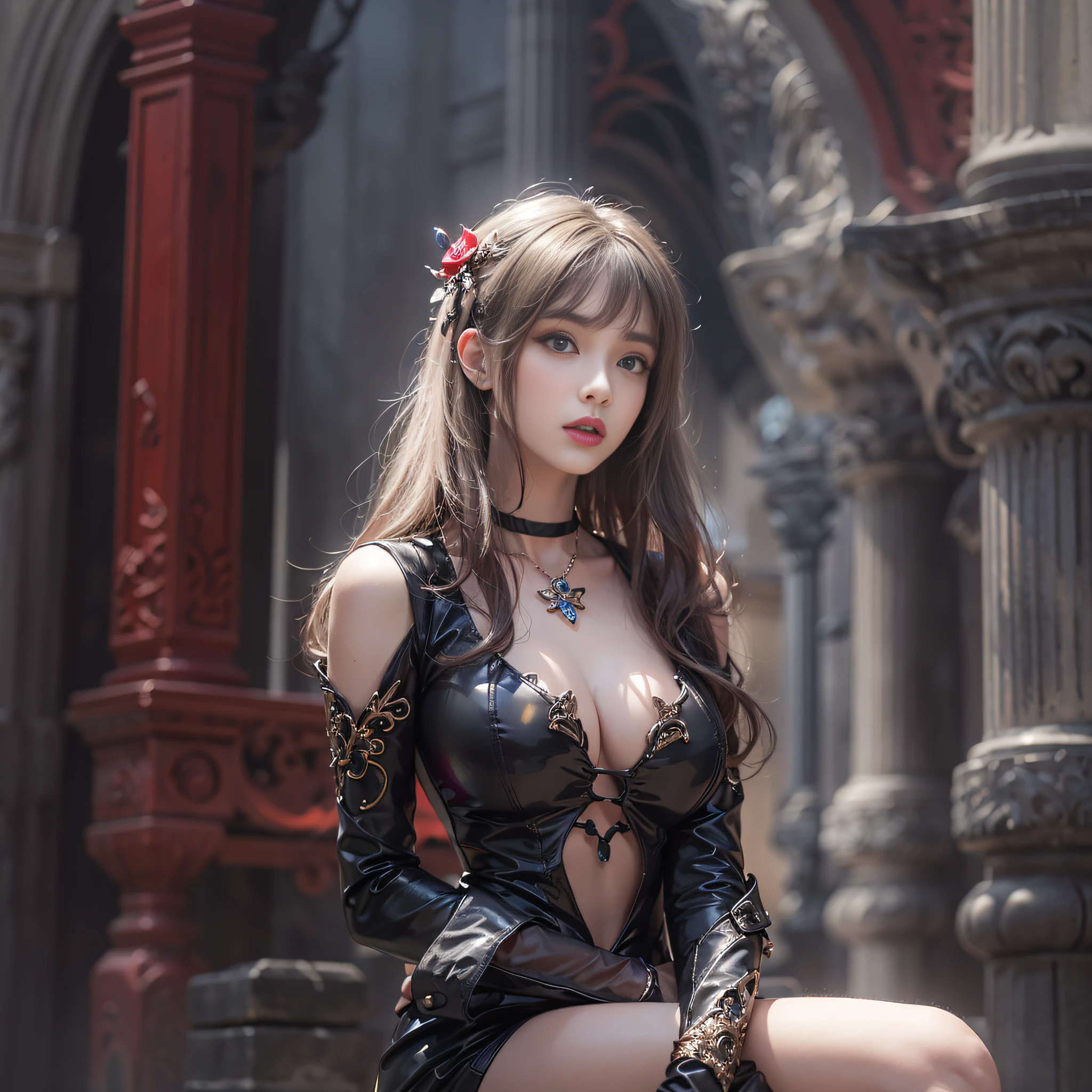 ((masterpiece:1.4)、(top-quality:1.4)、(reallistic:1.7))、a beauty girl、Super sexy girl、Super beautiful girl、((1girl in:1.4))、Shiny natural skin texture、Glossy luxury latex、Luxury Latex Bodysuit、Very revealing sexy outfits、By Luis Royo、age19、Super Ultra Ultra Bikini、Cute tattoos、(standingn)、(full bodyesbian:1.4)、(Looking Back Beauty)、(Two arms:1.4、Two legs:1.4)、(perfect anatomia:1.4)、(Perfect female body:1.4)、Portrait photo of a girl、Soft front light、beautiful countenance、kawaii faces、Beautiful udder、Colossal tits、Beautiful ass、A detailed eye、Draw eyes clearly and beautifully、beautidful eyes、Narrow waist、Raw photo、red-lips、Red high heels、Cute Hair Ornament、a choker、a necklace、耳Nipple Ring、1 screen display、The decaying hall of the old castle