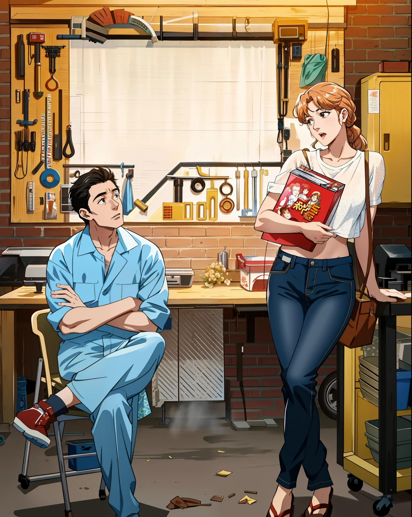 image of a man and a woman in a garage, movie promotional image, parody work, high quality movie still, still from the movie, high quality film still, movie film still, lv, award winning movie still, screenshot from a movie, film still from the movie, jia, sasai ukon masanao, scene from live action movie