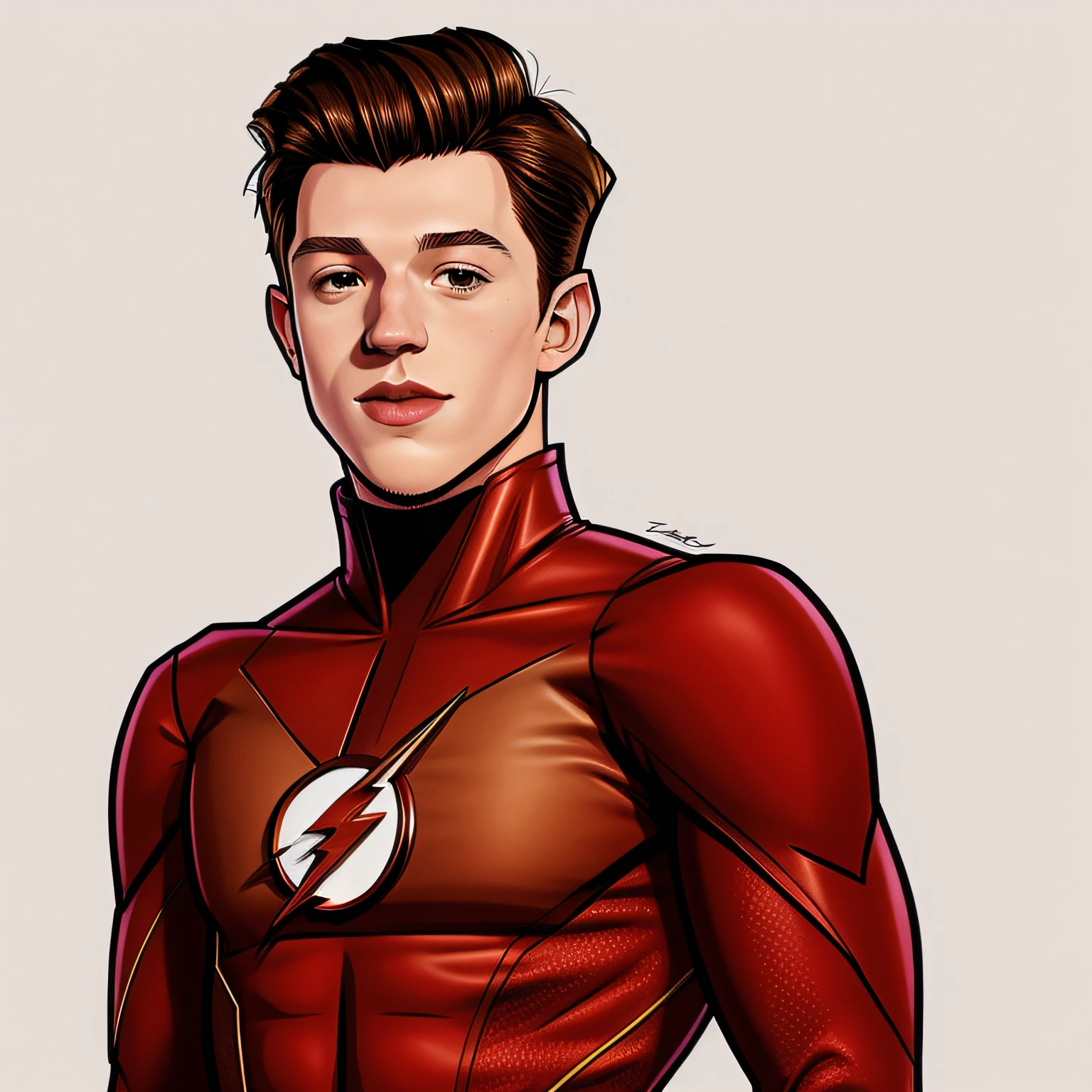 caricatura de um homem, vestindo traje de the Flash, Tom Holland