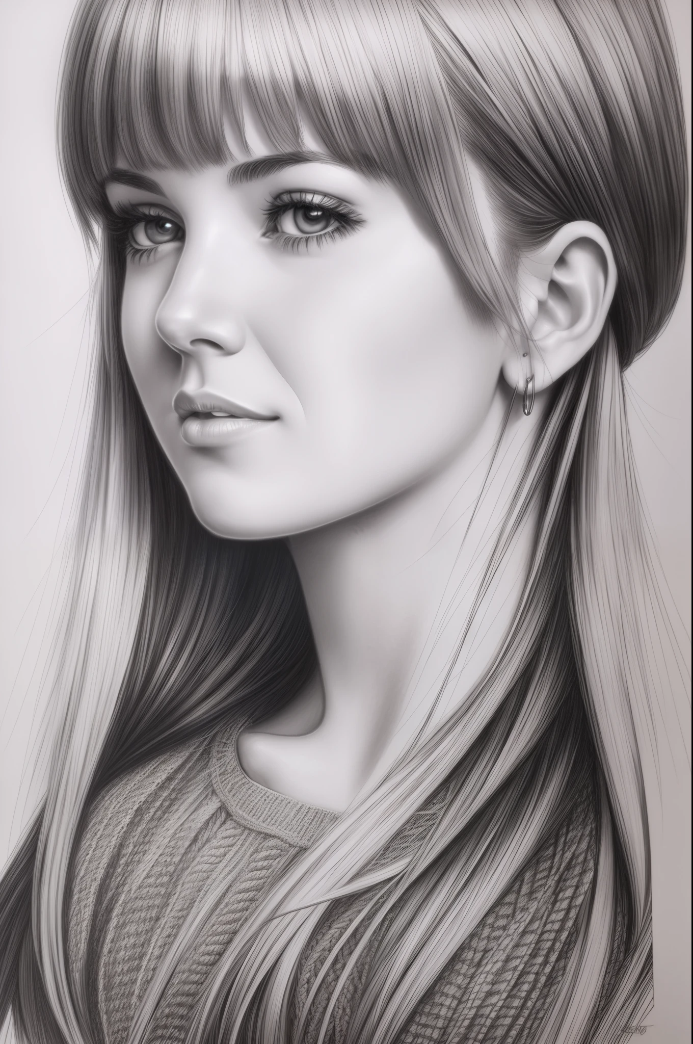 young Anna Faris , intricate pencil sketch, expressive eyes, nose and mouth, Un-Zoom, jim lee (jim lee) Right, In the center of the profile, - This is a key visual complex, With high detail, Breathtaking, Accurate lineart, Stunning panoramic cinematography