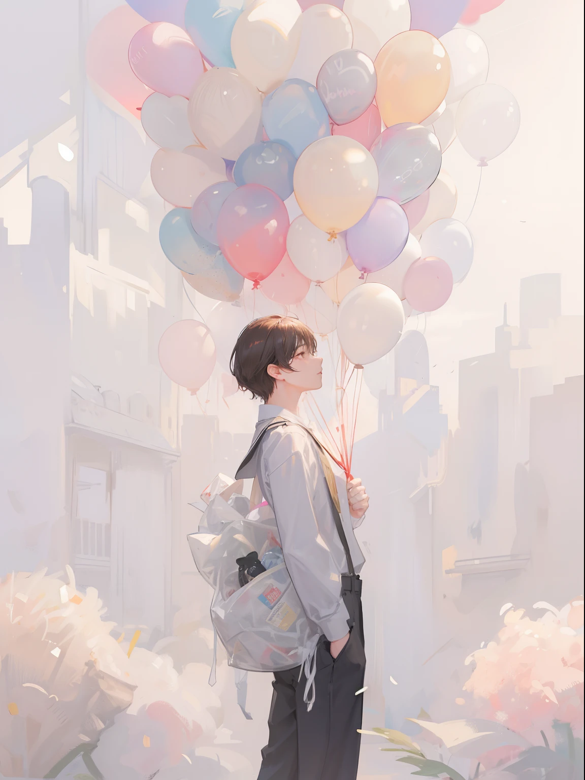 schoolboy，18yr old，balloons