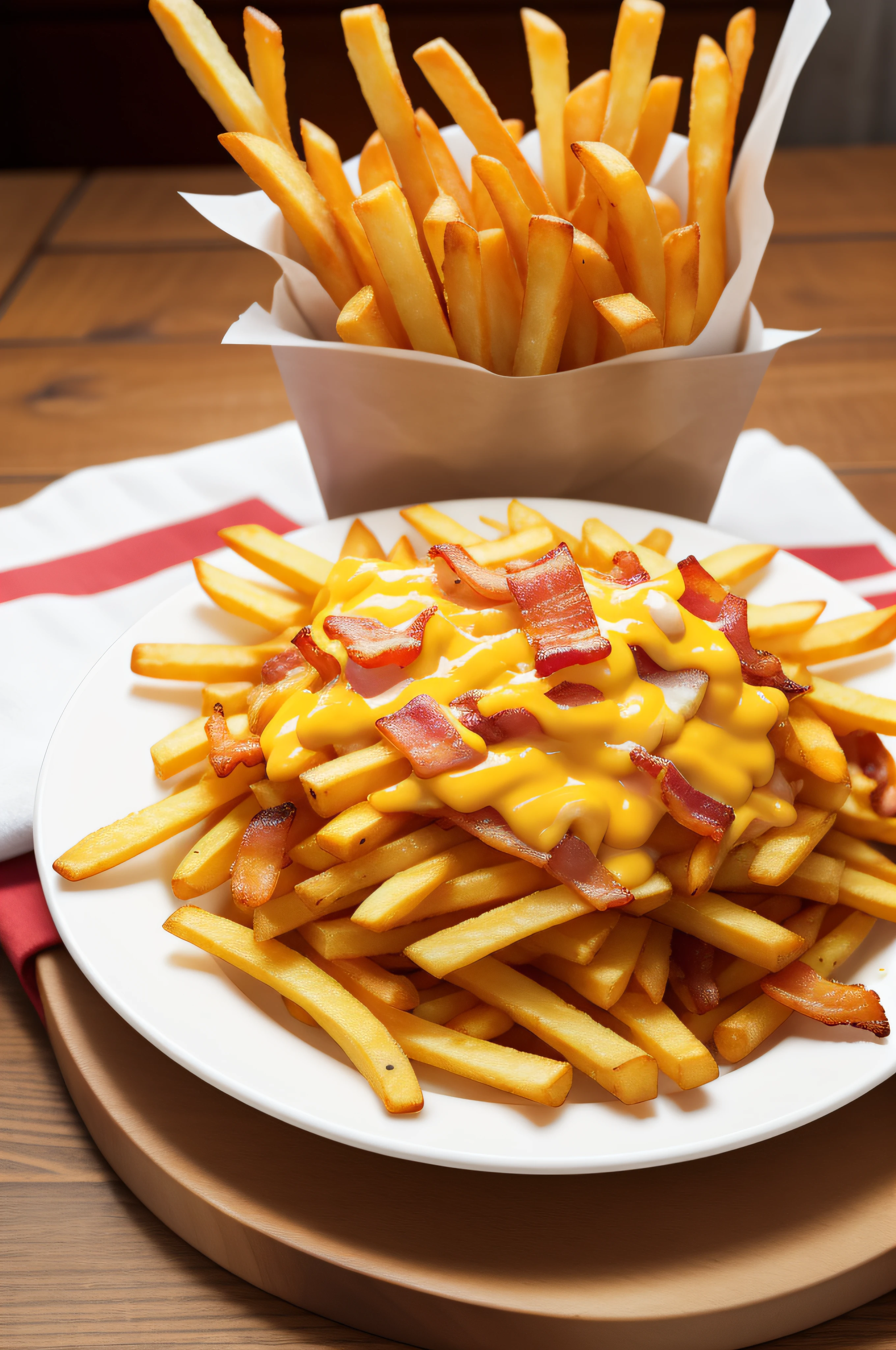 "french fries with cheddar cheese and bacon"