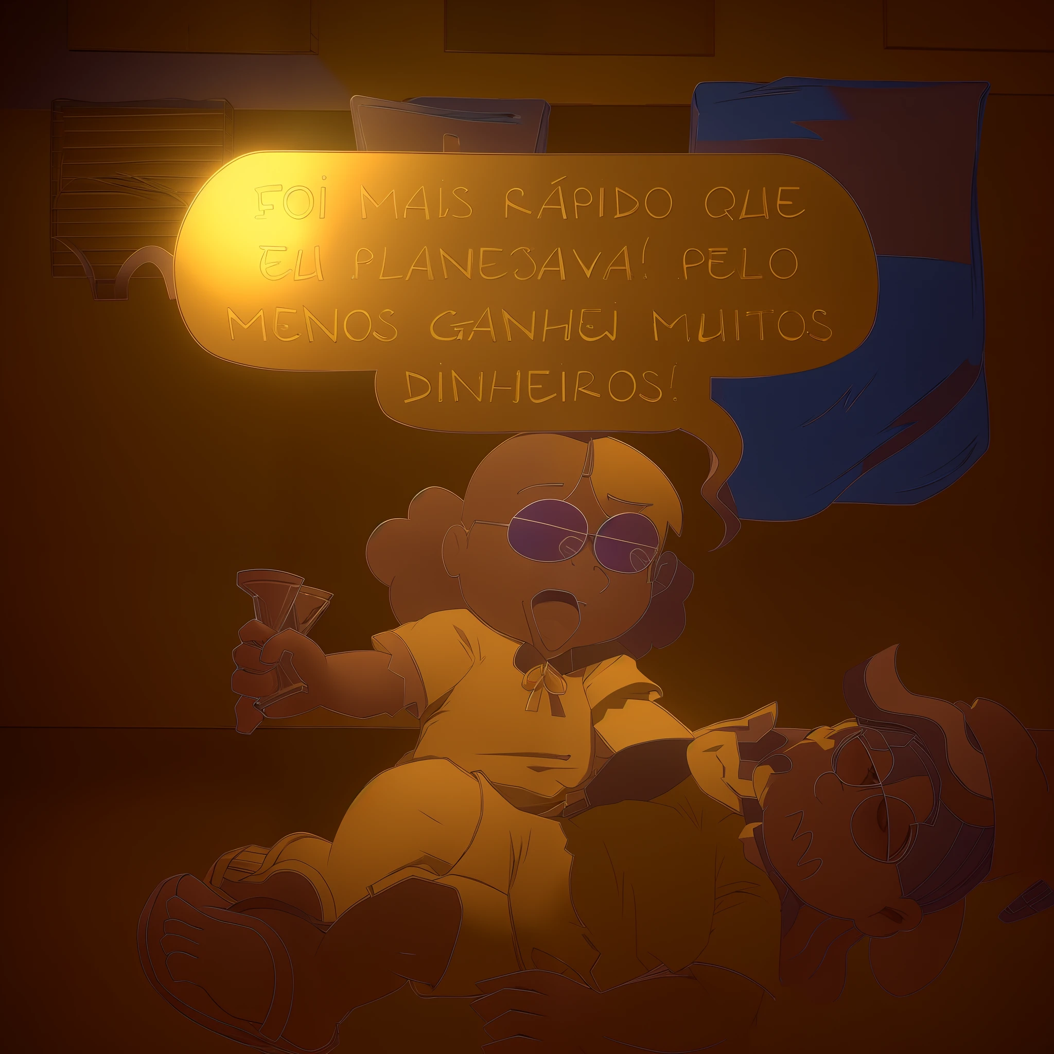 desenho 3D cheio de sombras, arte dos desenhos 3D com shaders, cel shading, em estilo cartoon, 3D render, cartoon style, render, estilo de arte dos desenhos 3D, official art, in style of digital 3D cel shading art, full color render art, official art, cinematic lighting, golden hour, studio illumination, ambient lighting, cores realistas