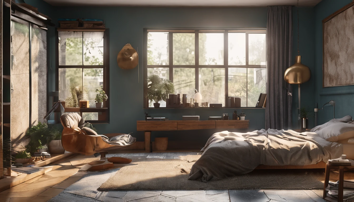 homem de 40 anos orando a deus, em sua casa humilde mas aconchegante, Man is in deep connection with the divine, ele esta em seu quarto, room is ultra detailed, homem ultra realista, tudo bem detalhado e lindo, 8k ultra qualidade. 8k de realismo