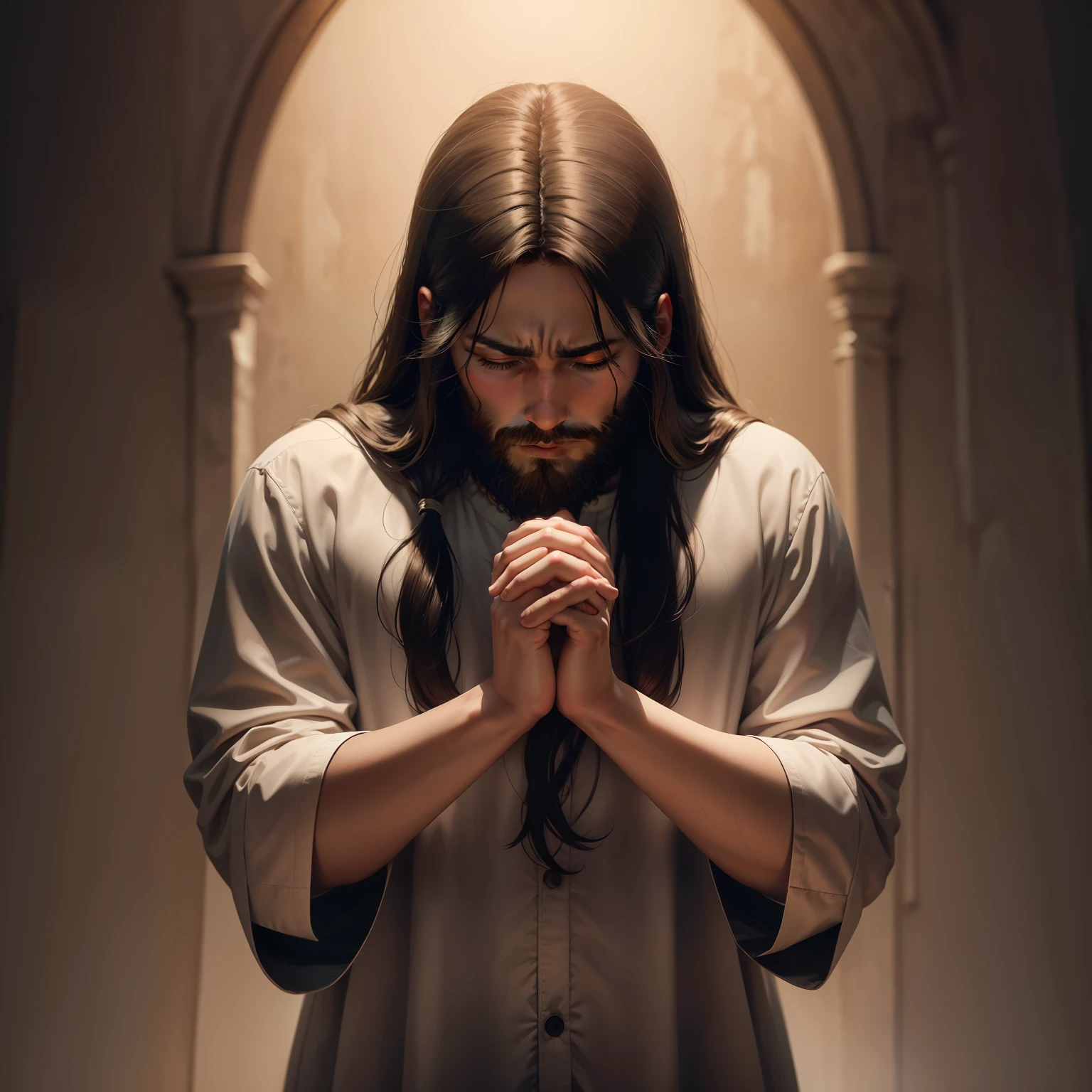Jesus Christ man praying with hands together