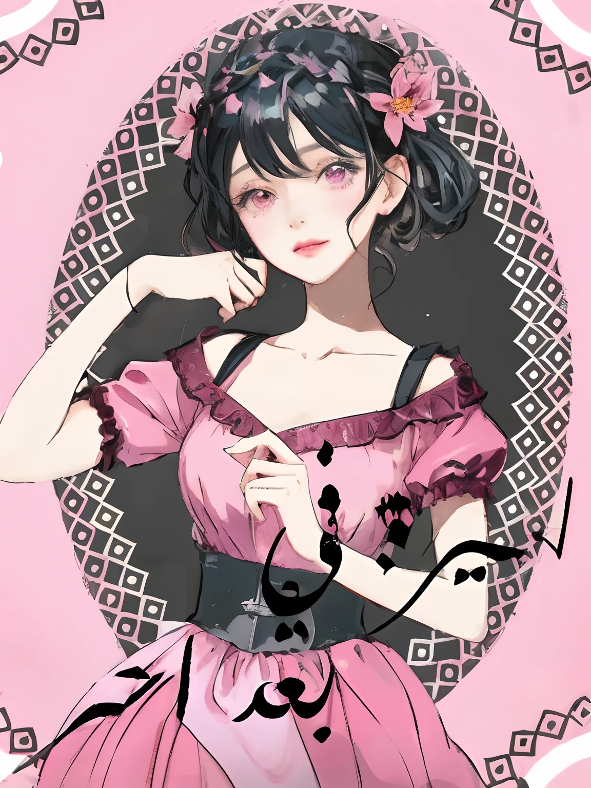 Cartoon image of a woman wearing a pink dress with a pink flower in her hair, anime moe artstyle, In an anime style, yandere, gapmoe yandere, Anime-style character, In an anime style, yandere intricate, Anime Artslope, high quality anime artstyle, Shawl from Overlord, anime style portrait, (Anime girl)