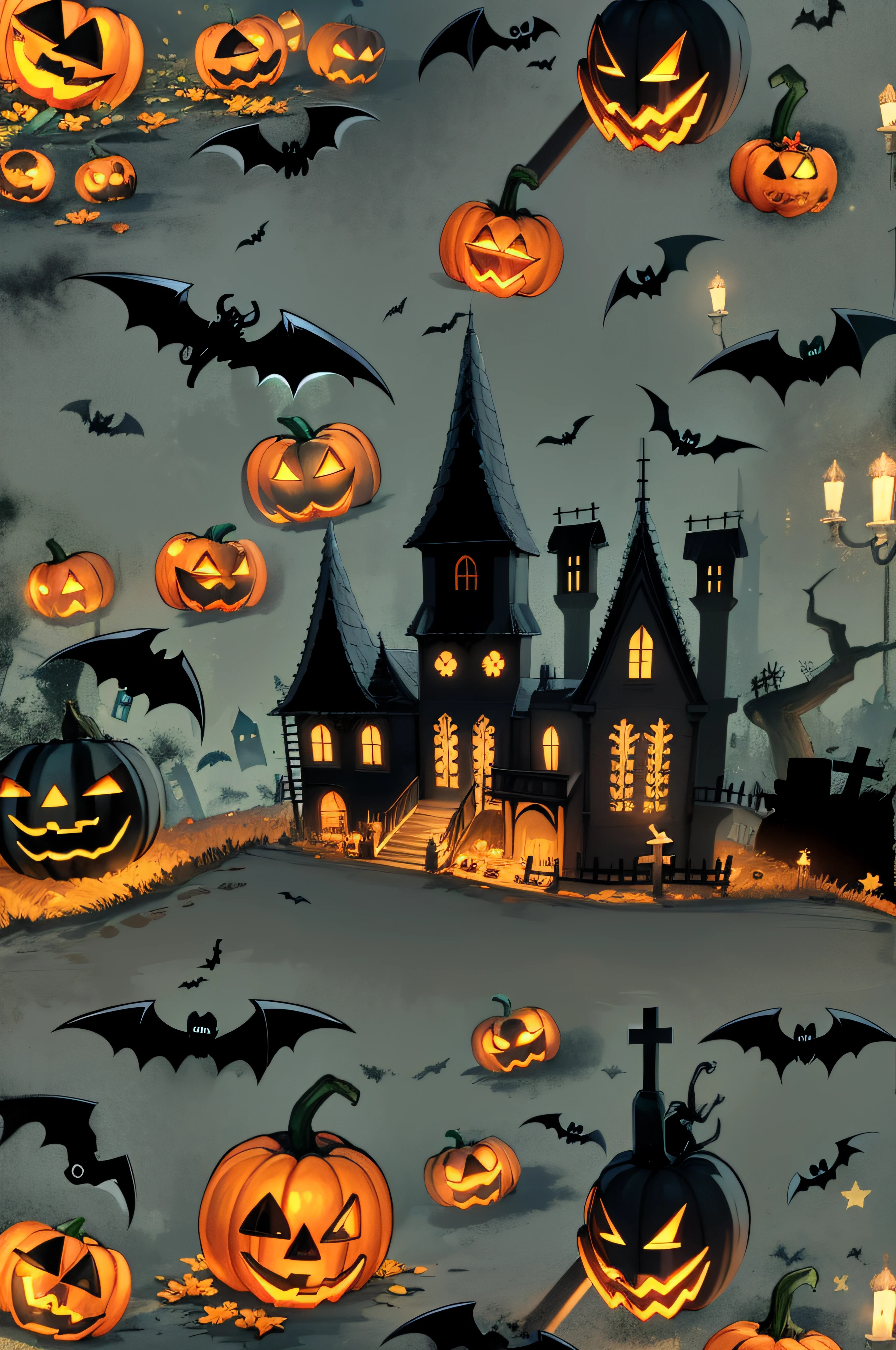 Close-up of the castle and bat Halloween scene, Bats flying away from the castle, Halloween Scene, Haunted house themed, Bats flying over tombstones, Ghost background, halloween night, halloween theme, Halloween atmosphere, Spooky Halloween Night, Gothic church background, Scary magic background, Spooky Halloween theme, Dark graveyard scene, graveyard background, amazing, Ghost and creepy,Halloween Pumpkin