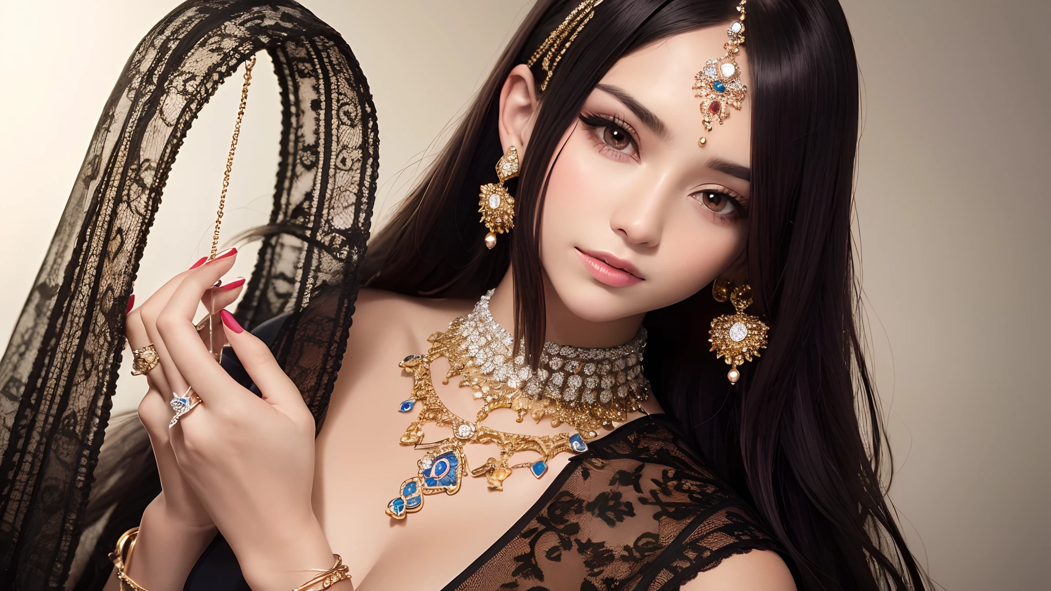 A beautiful girl wearing jewellery, model, for jewellery advertising