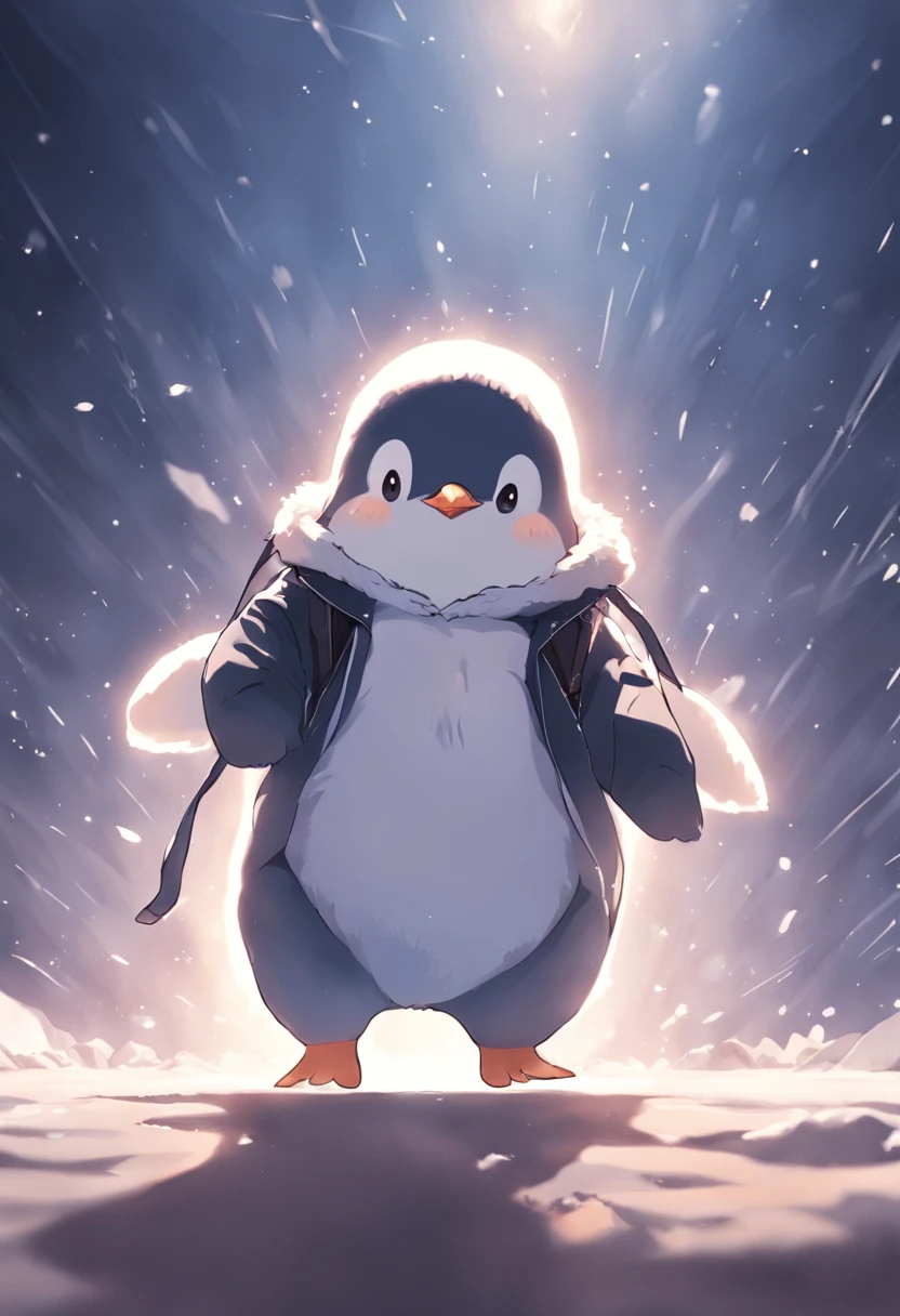 photoRealstic、Drawing of a cute ((chonky penguin 🐧)) going for adventure, cute look, a ((small bag pack)) in the back of penguin, hd ,soft contrast, ((fluffy penguin 🐧)), adorable