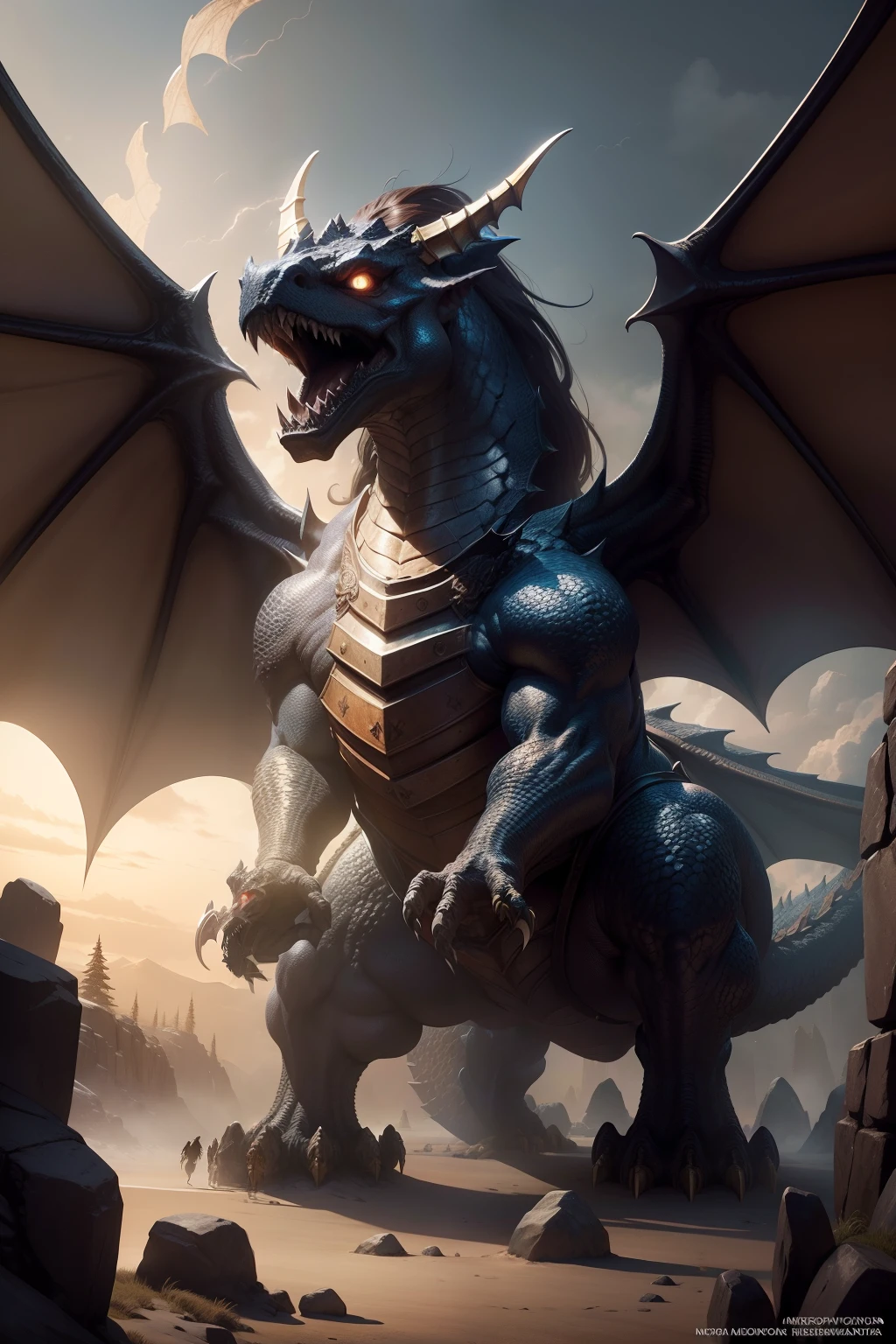 Um layout de site para um site que promove um mundo persistente em Neverwinternights, The feel should be mysterious and show the Dungeons and Dragons style, Montanhas enevoadas, Farol em uma noite de nevoeiro, Large dragon head with dragon wings
