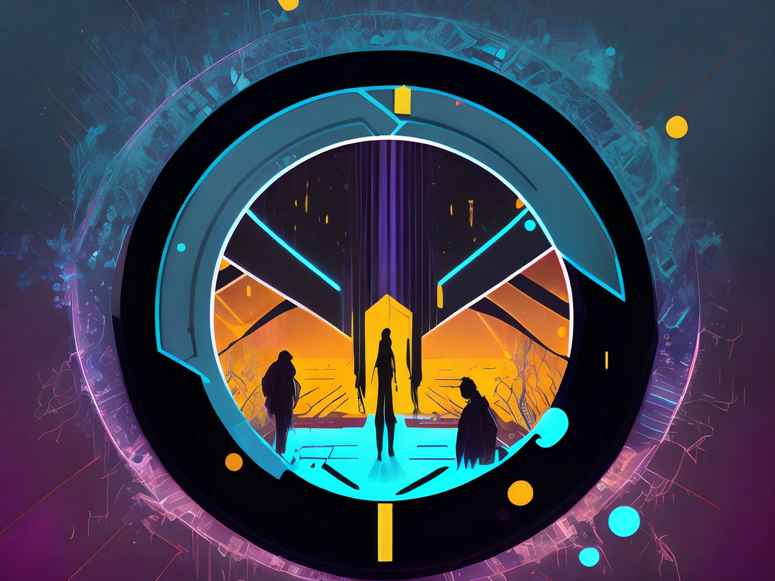 A circle illustration broken in half in neon by Kilian Eng