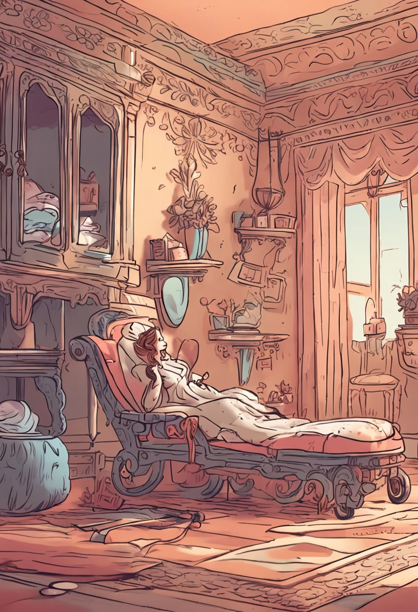 Create a scene from Cinderella's daily routine, showing her washing clothes and sweeping the floor.
Show the half-sisters relaxing in chairs while Cinderella works, highlighting injustice.