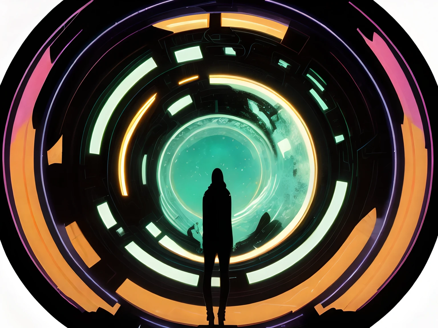 A circle illustration broken in half in neon by Kilian Eng