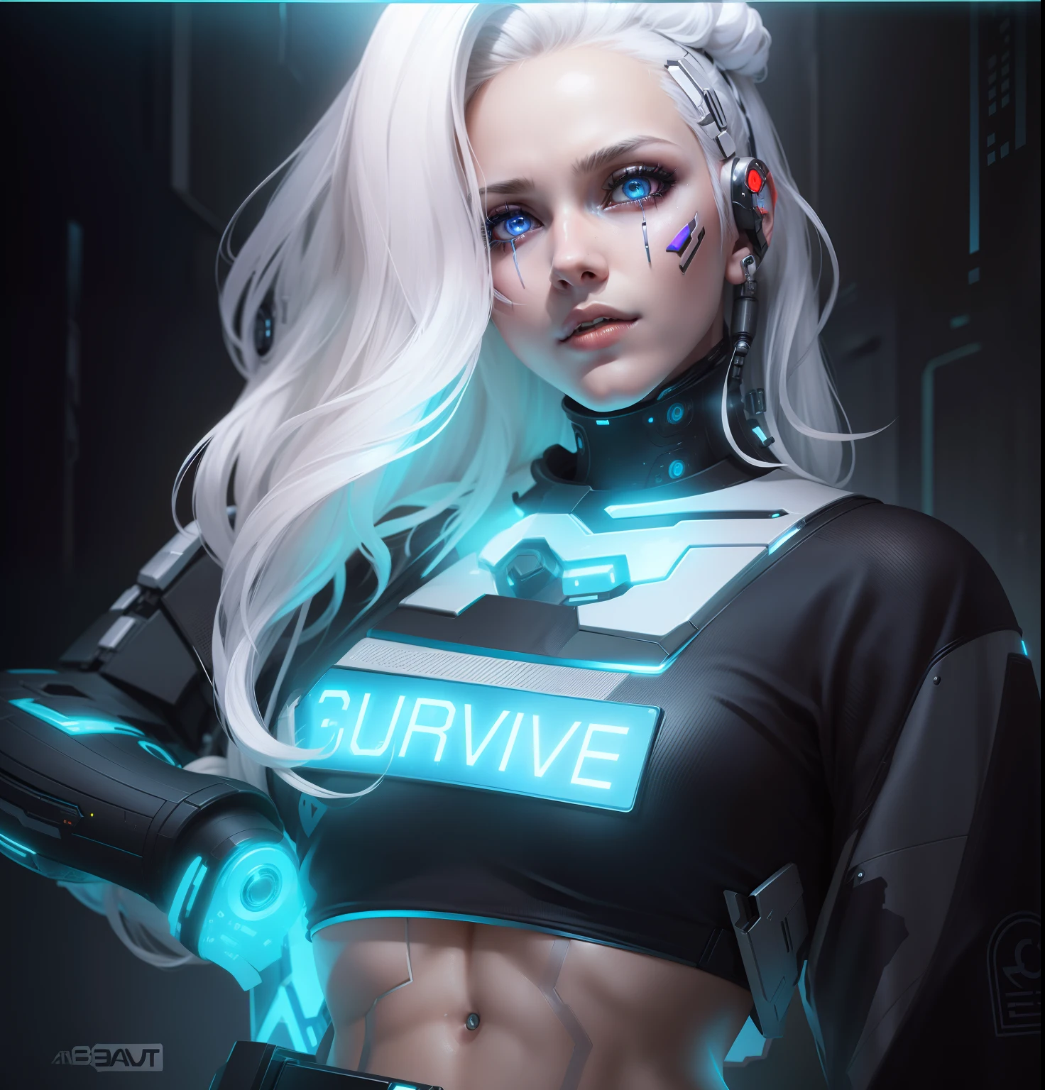 1 girl, sexy, robotic, futuristic, white hair, cybernetic, cyberpunk, best quality, HD