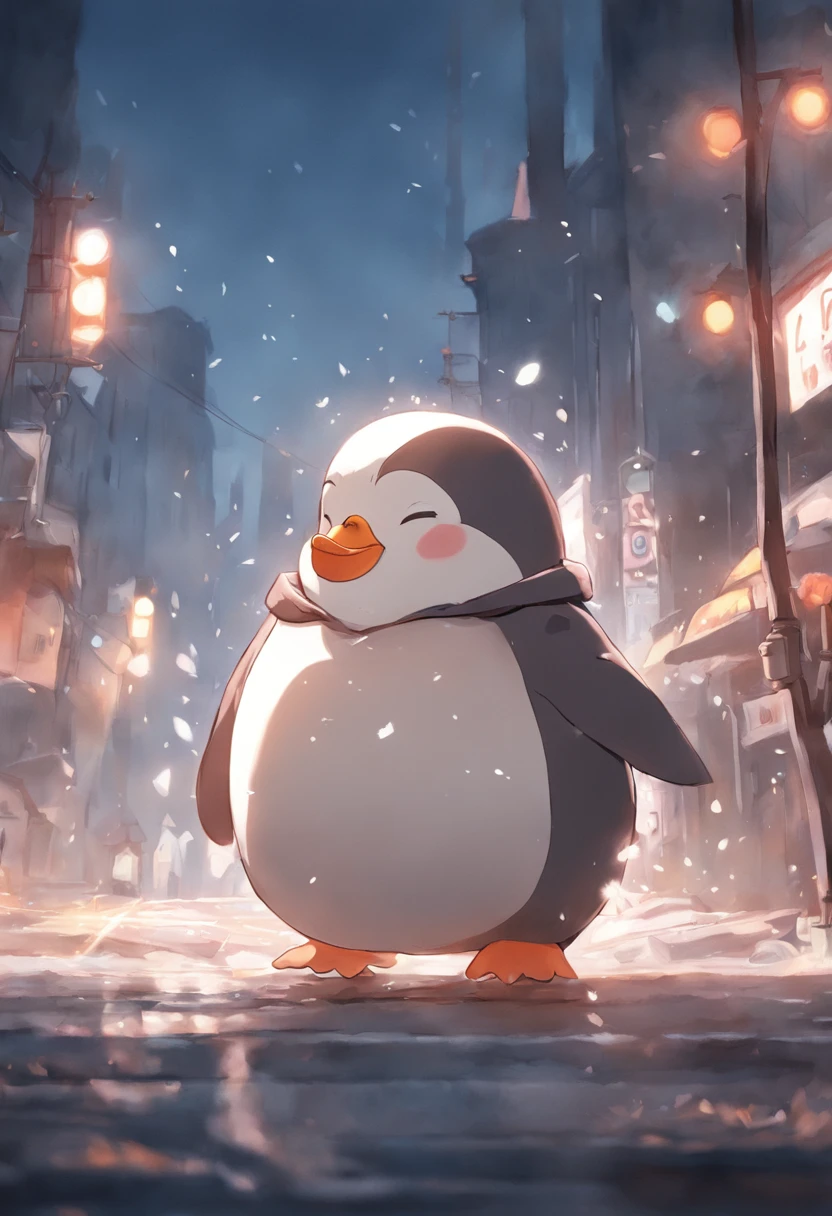 photoRealstic、Drawing of a cute ((chubby cute penguin 🐧)) going for adventure, cute look, a ((small bag pack)) in the back of penguin, hd ,soft contrast, ((fluffy penguin 🐧)), adorable