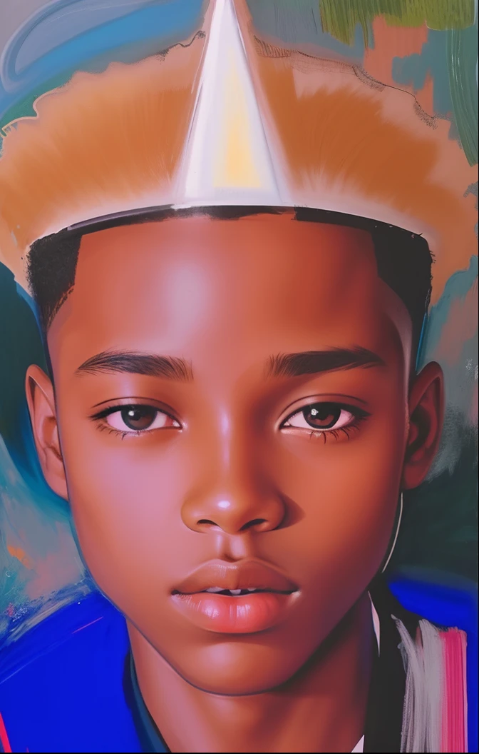 Creates an image of a young black age man in cartoon and abstract art, with flat hair