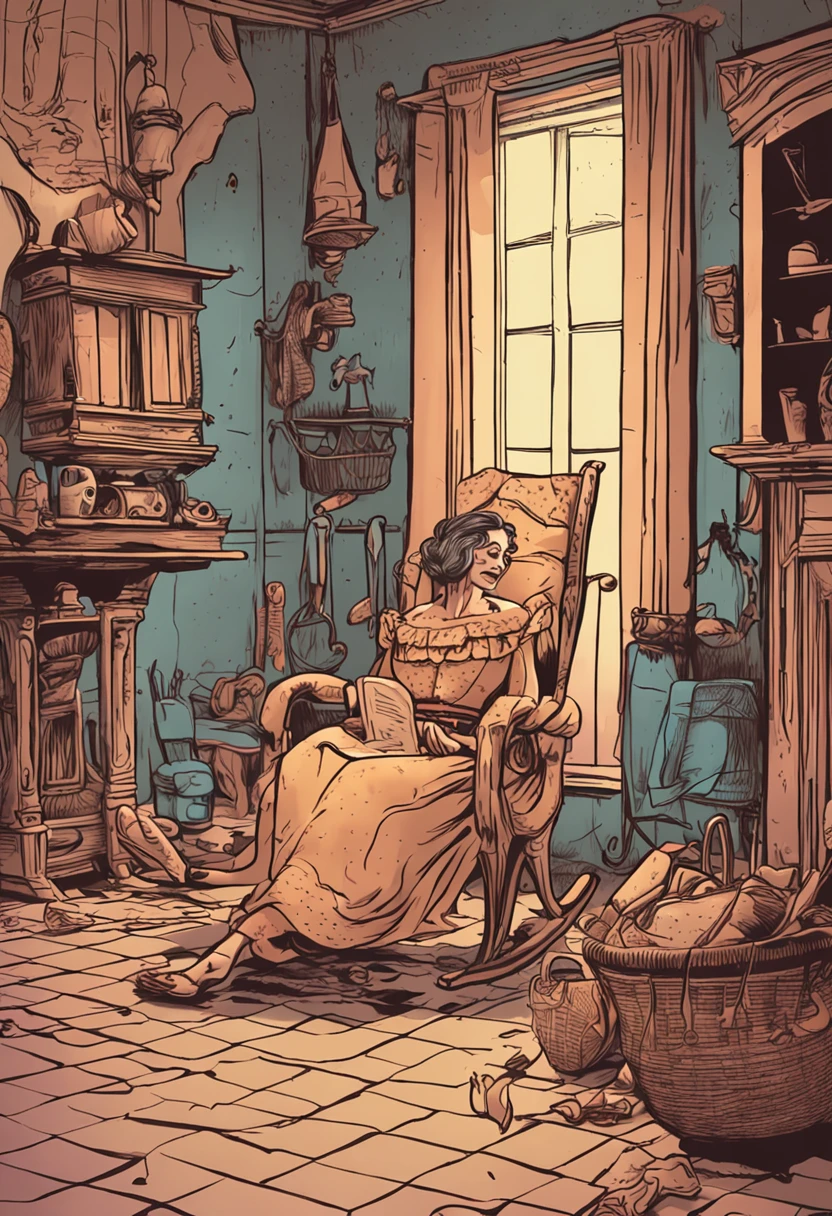 Crie uma cena do dia a dia de Cinderela, showing her washing clothes and sweeping the floor.
Show the half-sisters relaxing in chairs while Cinderella works, highlighting injustice.