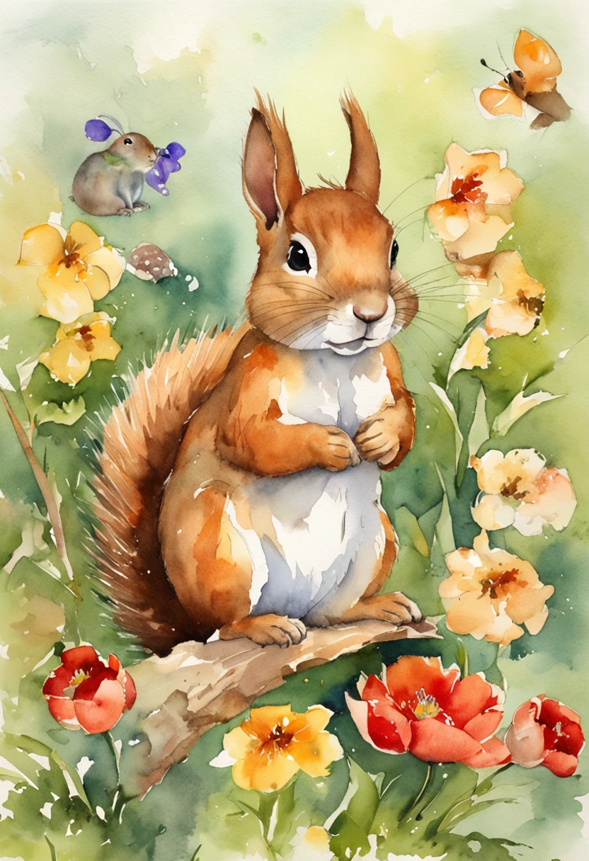 Image of a picture book、Cute squirrel and rabbit、Various angles