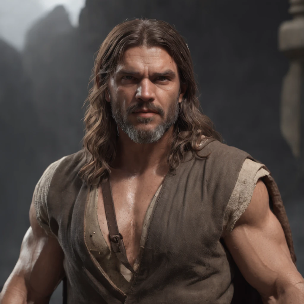 (Professional 3D rendering:1.3) de (Realistic:1.3) Foto de arte mais bonita do mundo,Features soft, bright male heroes, ((Epic hero fantasy rough muscular man wet hero angry look long hair short beard and fierce expression in dynamic pose, fantastic location, majestoso ambiente desordenado)), corpo inteiro 8k unidade render, action shot, poros da pele, very dark lighting, sombreamento pesado, circunstanciado, Rosto detalhado, (vibrante, fotogrdeia realista, Realistic, Dramatic, Escuro, foco nítido, 8k), (Old leather clothes damaged by bad weather:1.4), ((((Use peles)))), (intrincado:1.4), decadente, (altamente detalhado:1.4), pintura digital, rendering by octane, art stations, Conceito-Arte, liso, foco nítido, illustration, germe da arte, (Loish:0.23), Wlop Ilya Kuvshinov, e Greg Rutkowski e Alphonse Mucha Gracias, (global ilumination, studiolight, Light Volumetric), chuva forte, floating particles, patife, fantasia, Onze, corpo inteiroesbian, ((Fundo escuro e antigo da cidade:1.3)),CGSesociedade,Art stations stduo radio