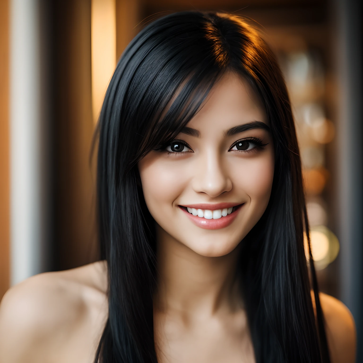 1 girl,(enhanced quality:1.4),(Highest quality skin with true texture), delicate face,dark brown long hair, Gradient hair, body,(perfect bodies:1.1),long eyelashes, grin, hyperphotorealism, cinematic lighting, projected insert, surrealism, hyper HD, masterpiece, 16K,lie down,dream,Wear a black silk shirt,Fantasy space,Luxury space, white skin, anime style