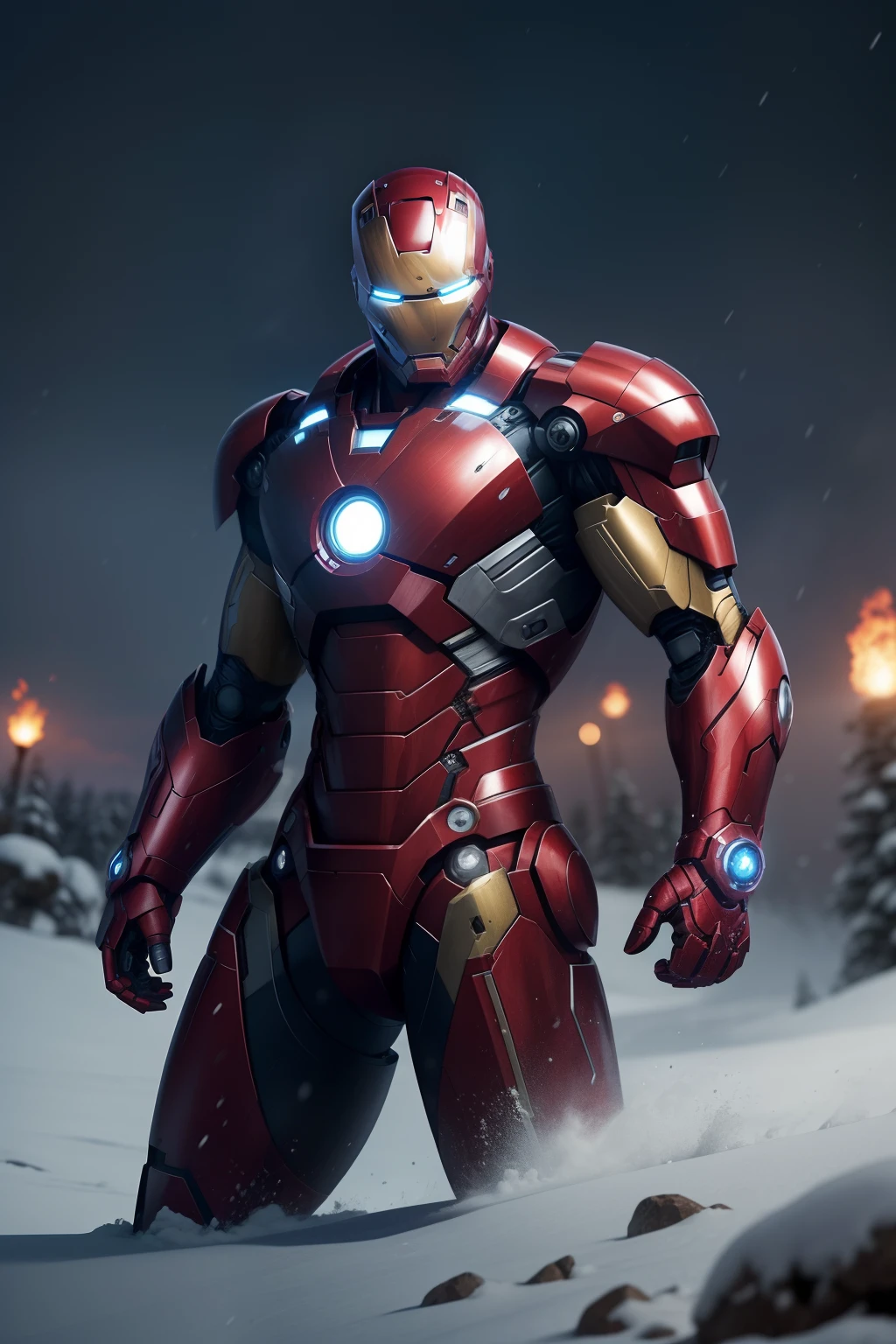 Ironman fighting an army of robots on a snowy battlefield, corpo inteiro, longe, AB JLEE3, detalhes intrincados do rosto para todos os personagens, olhos expressivos e nariz e boca, un-zoom, por Jim Lee, perfil direito, centrado, visual, intrincado, altamente detalhado, breath-taking, preciso, linear, vibrante, Panoramic, cinemactic
