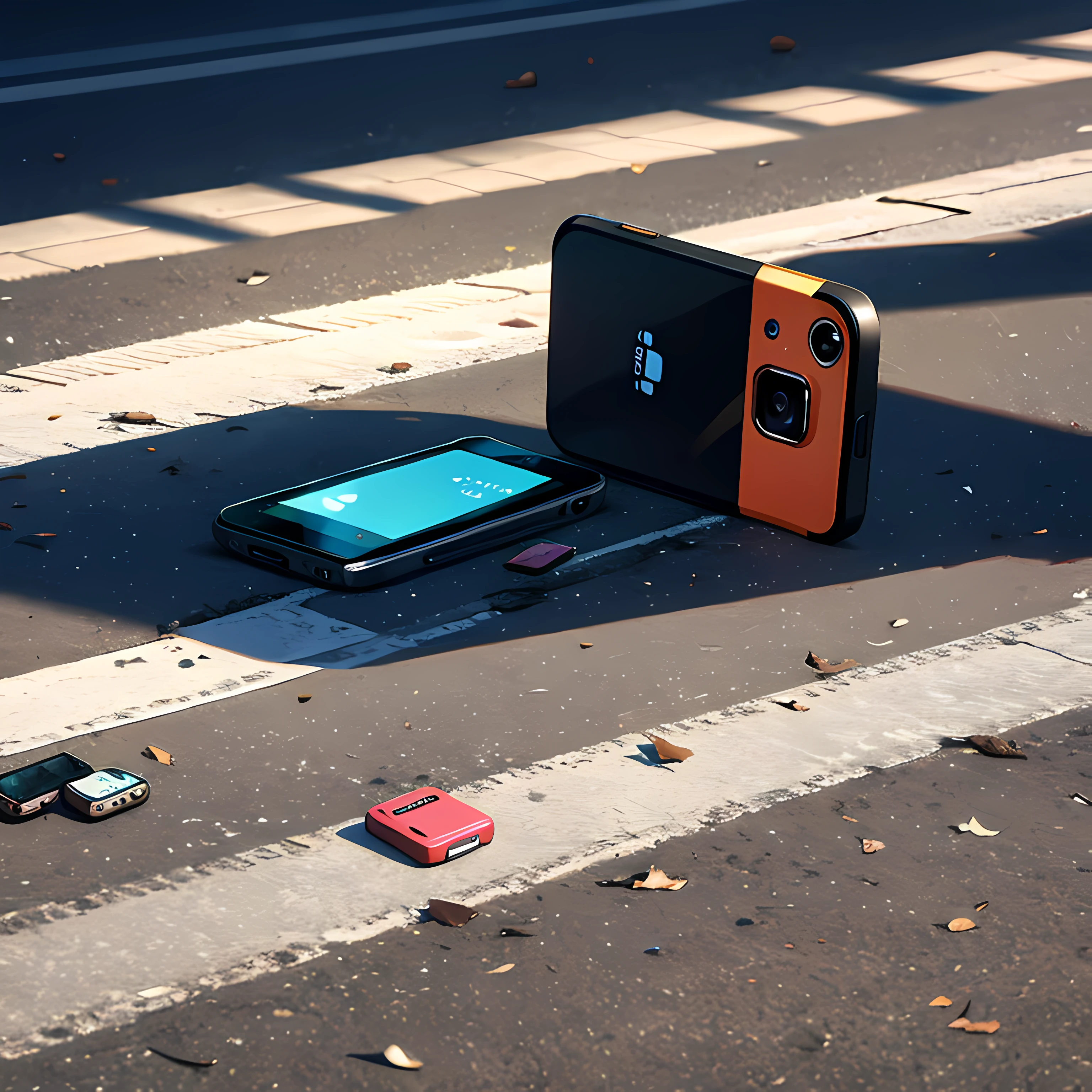 There are many mobile phones scattered on the ground
